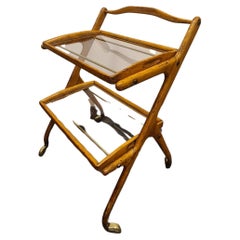 Carrello in frassino con vassoi estraibili di Cesare Lacca anni 50