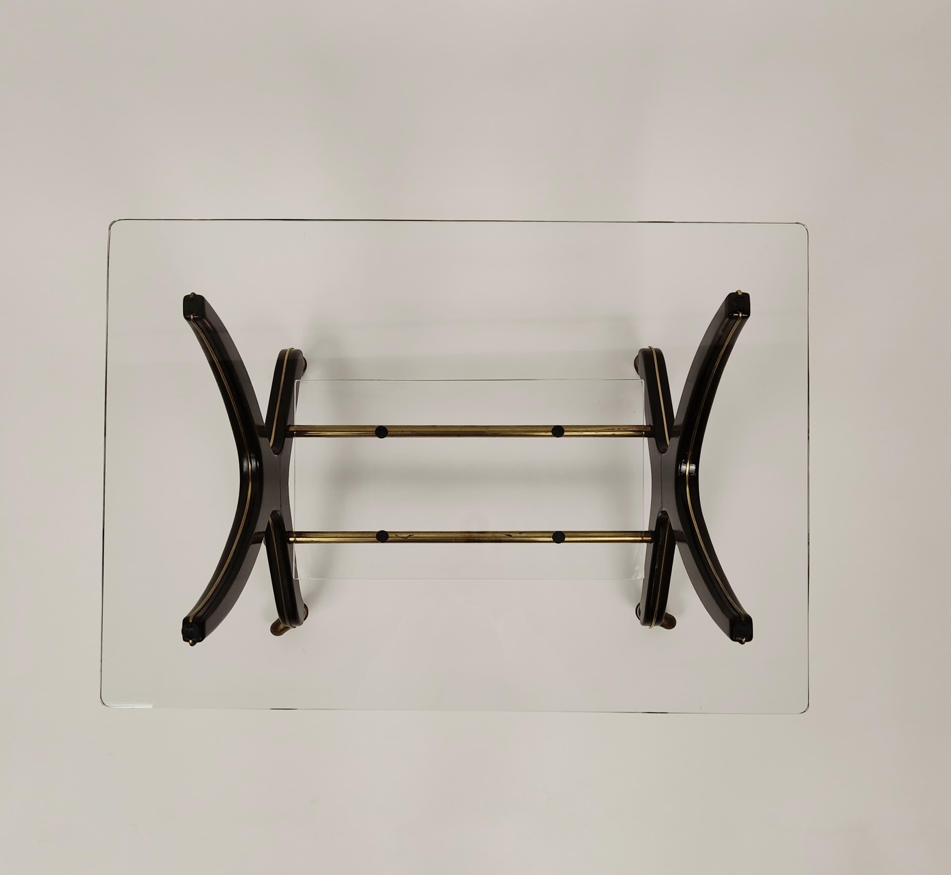Italian Wood, glass and brass trolley in Art Deco style - 1950s, Italy For Sale