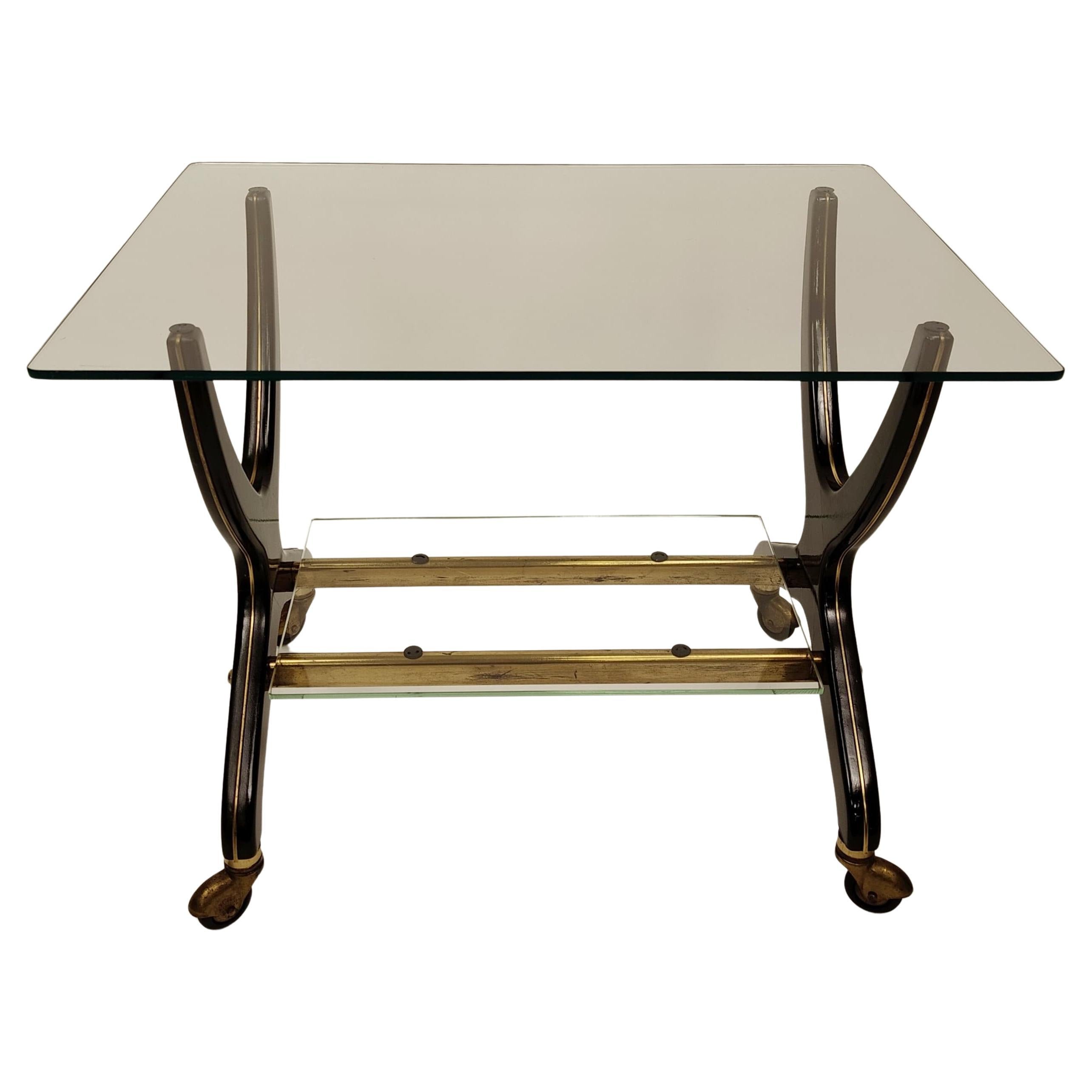 Wood, glass and brass trolley in Art Deco style - 1950s, Italy For Sale