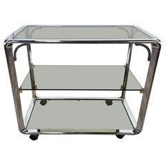 Italian 1970s Hollywood Regency trolley with smoked glass shelves