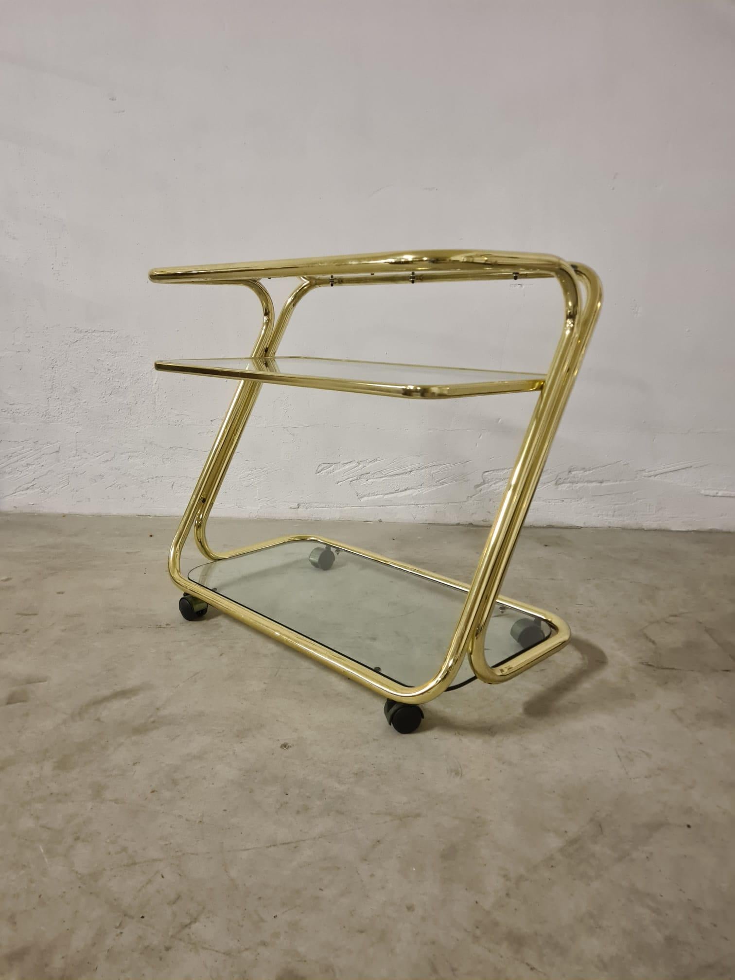 Carrello morex metallo dorato e vetro anni 80' in vendita 4