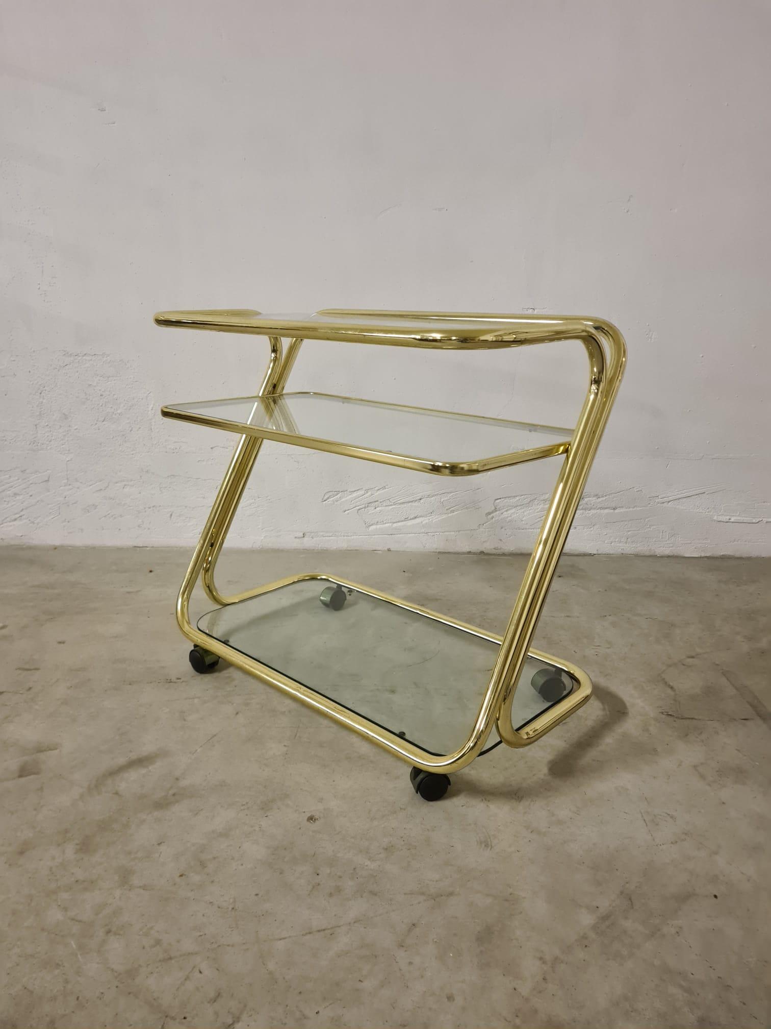 Carrello morex metallo dorato e vetro anni 80' in vendita 5