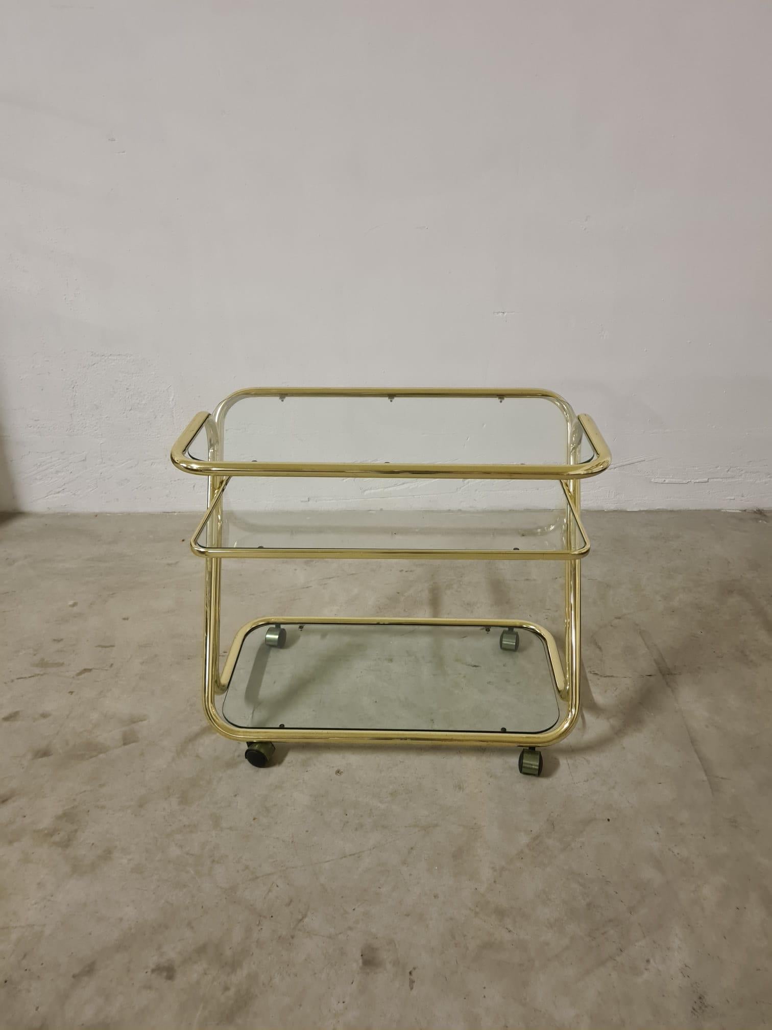Carrello morex metallo dorato e vetro anni 80' in vendita 6