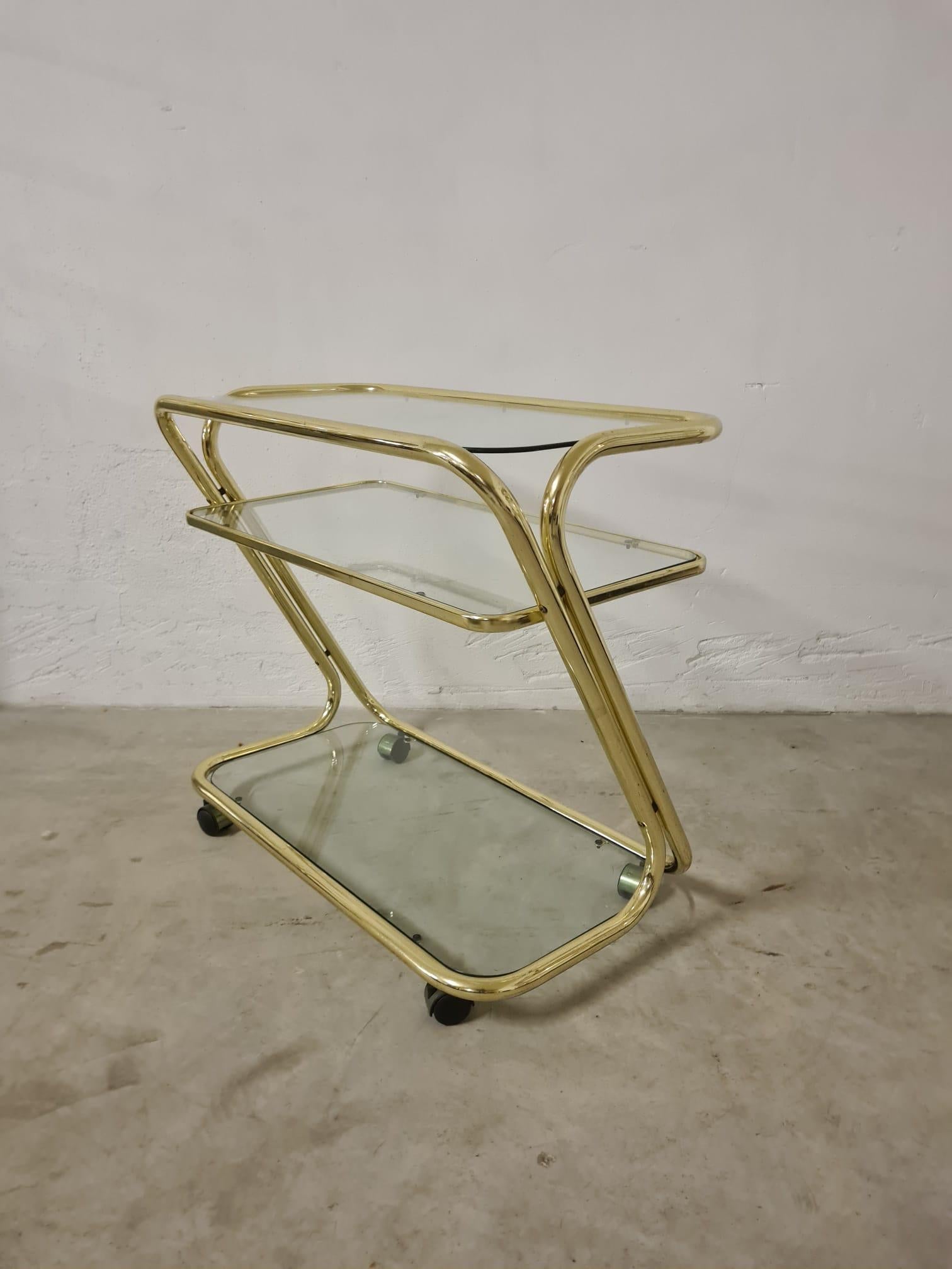 Carrello morex metallo dorato e vetro anni 80' in vendita 1