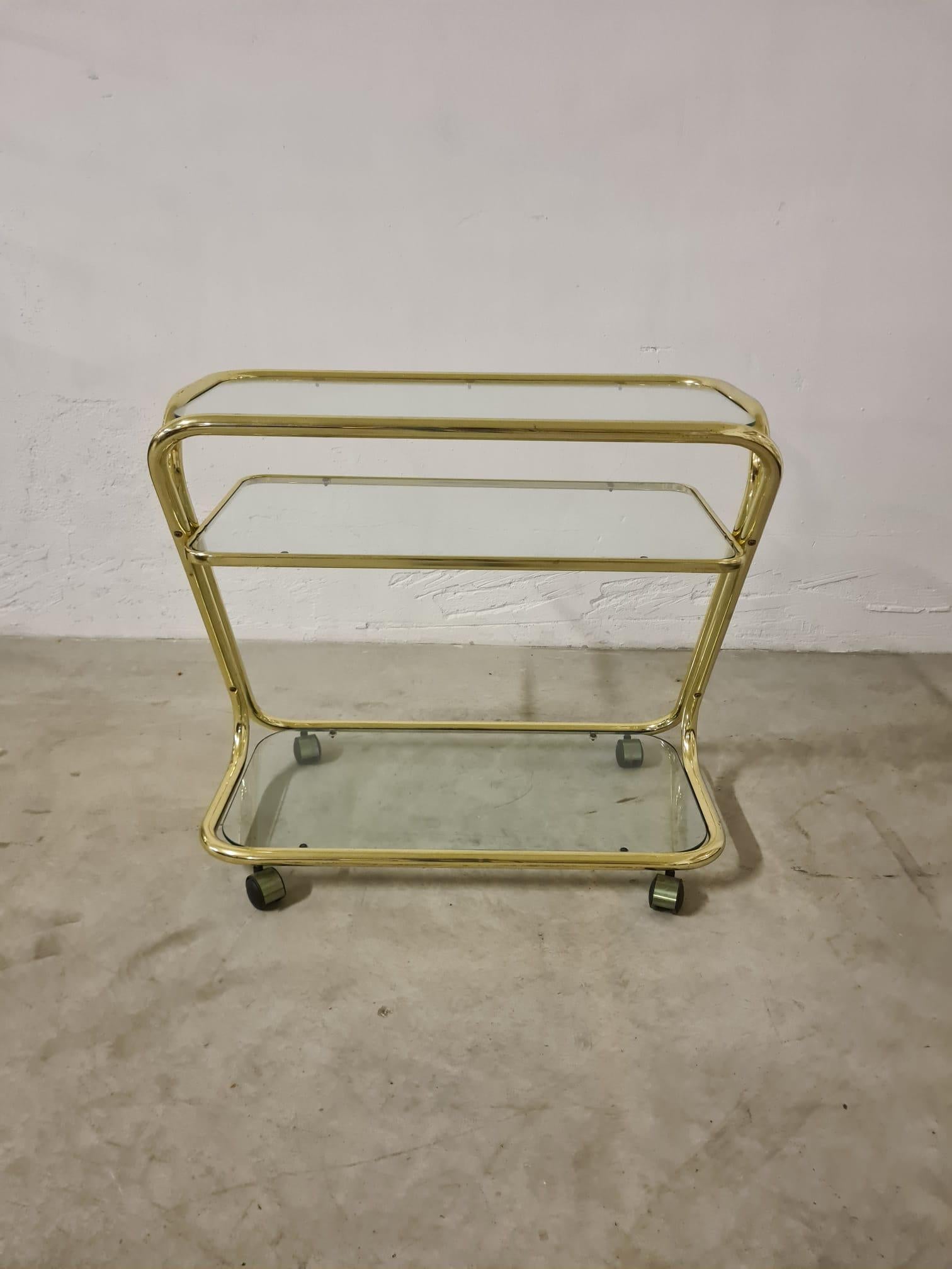 Carrello morex metallo dorato e vetro anni 80' in vendita 2