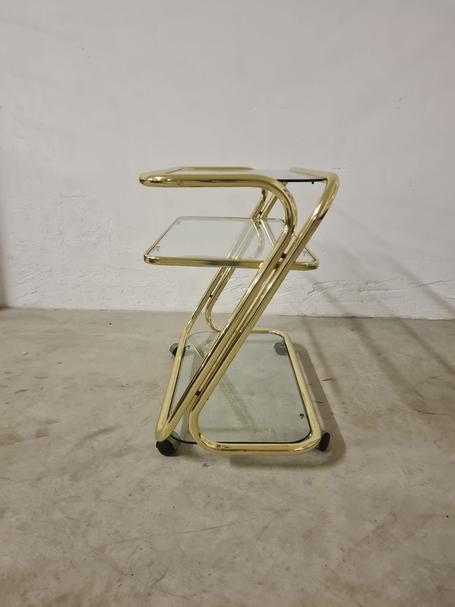 Carrello morex metallo dorato e vetro anni 80' in vendita 3