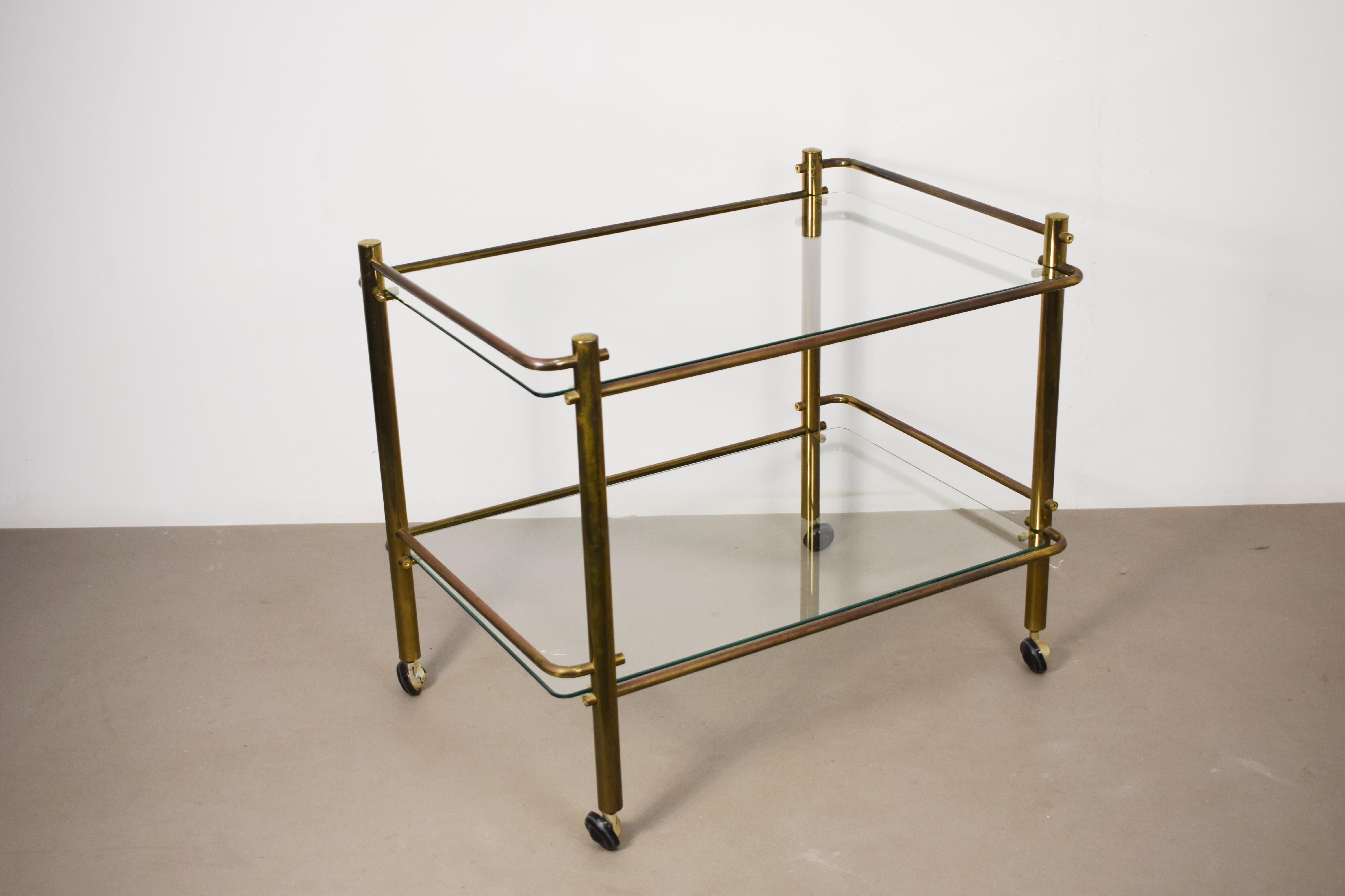Carrello ottone e vetro, Italia, anni '70. Late 20th Century en venta