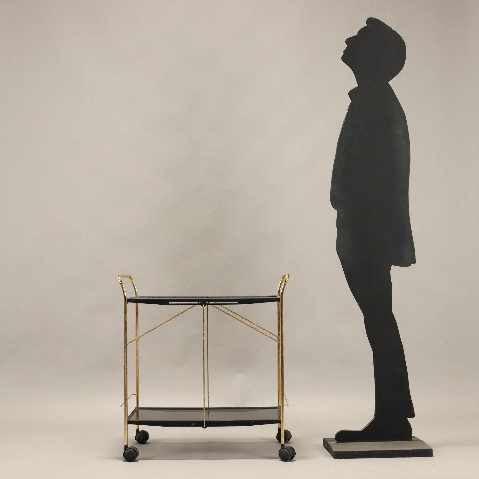 Service trolley with brass-plated metal folding frame, Plexiglas tops. 