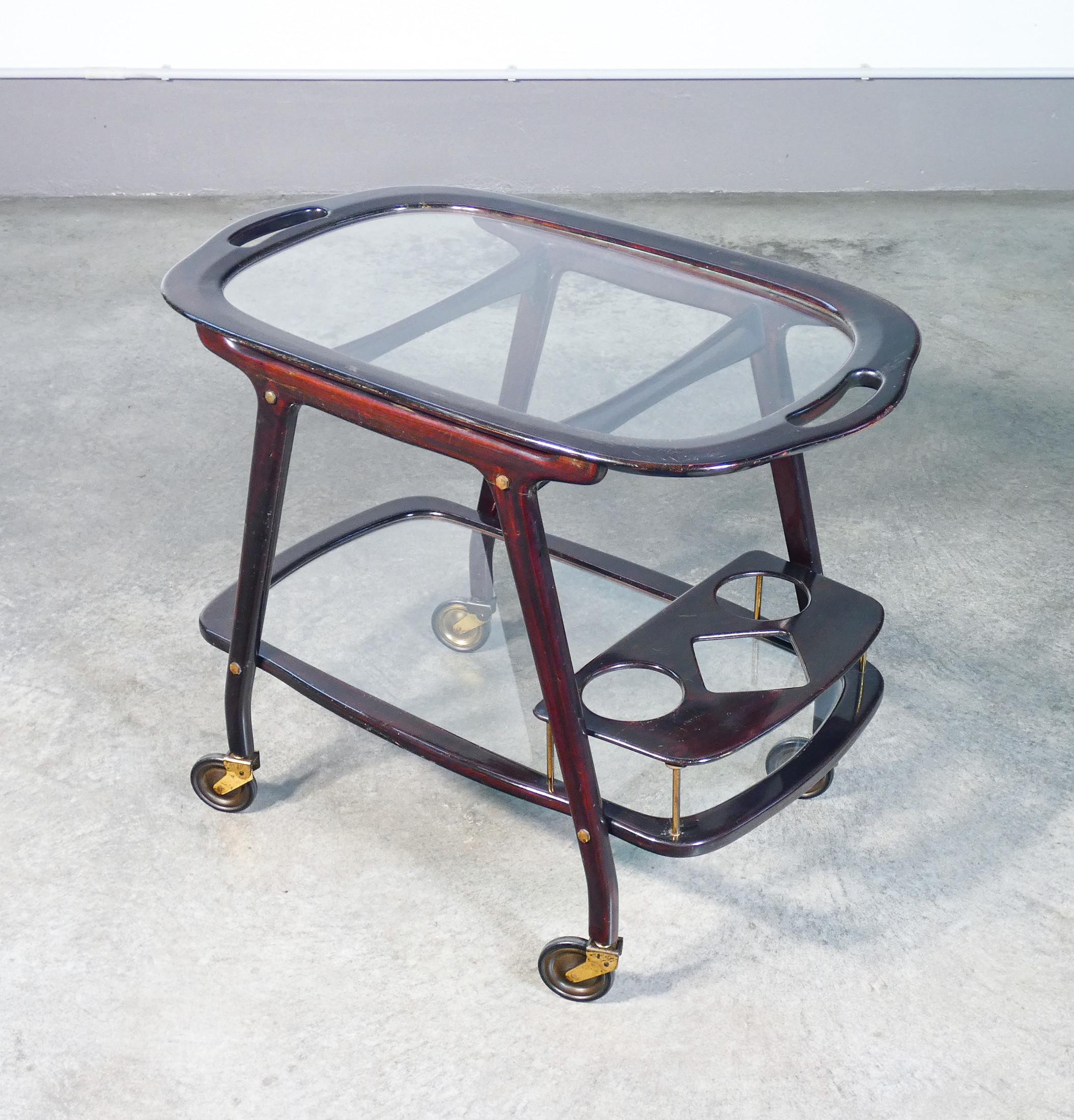 Italian Cesare LACCA design food cart, lacquered wood with tray. 1950s For Sale