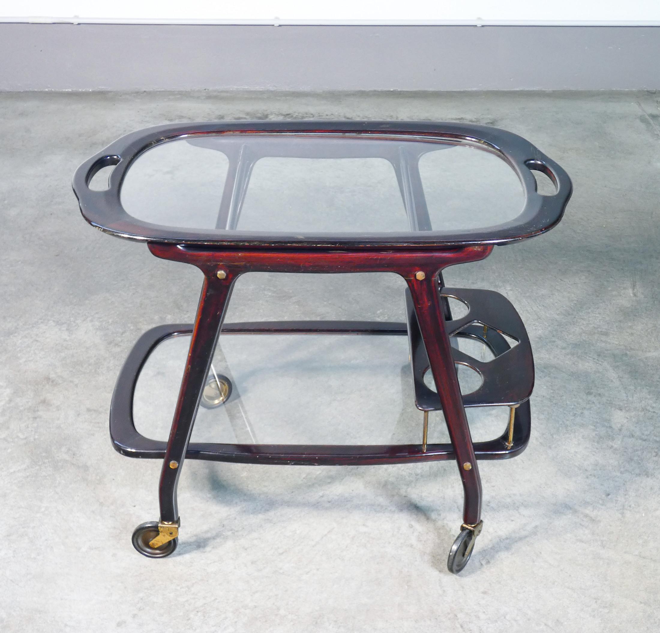 Cesare LACCA design food cart, lacquered wood with tray. 1950s In Good Condition For Sale In Torino, IT