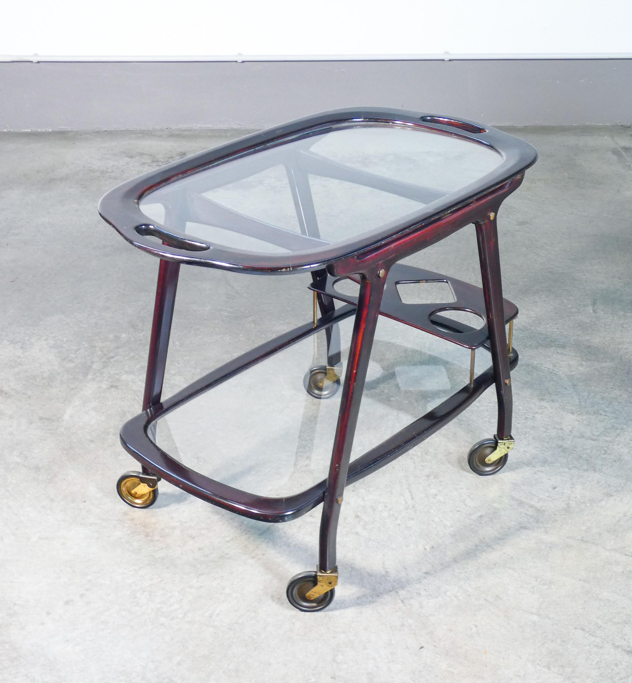 Mid-20th Century Cesare LACCA design food cart, lacquered wood with tray. 1950s For Sale