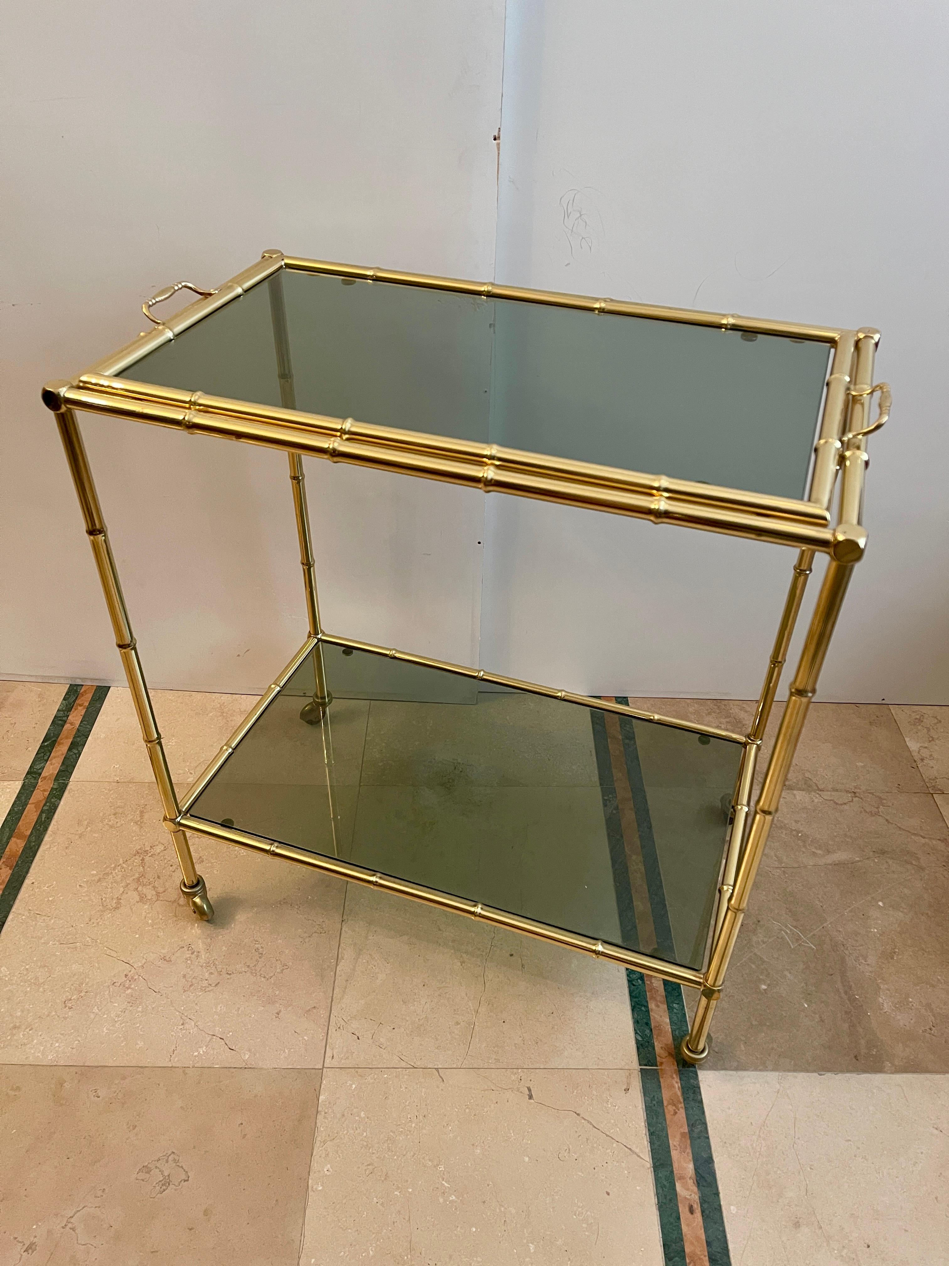 Chariot de cuisine en laiton de style bambou 1990 Italien en vente 3