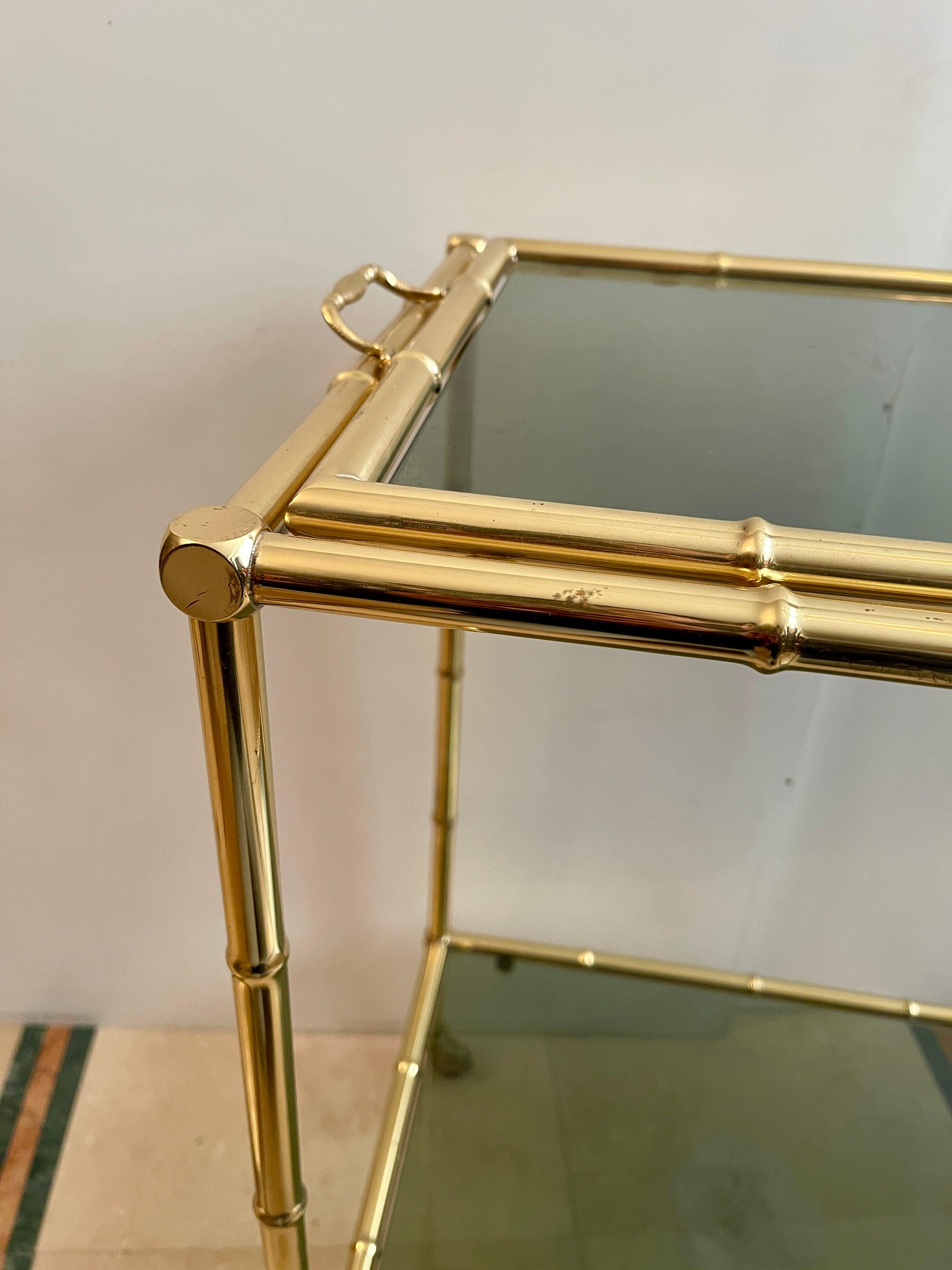 20th Century Chariot de cuisine en laiton de style bambou 1990 Italien en vente