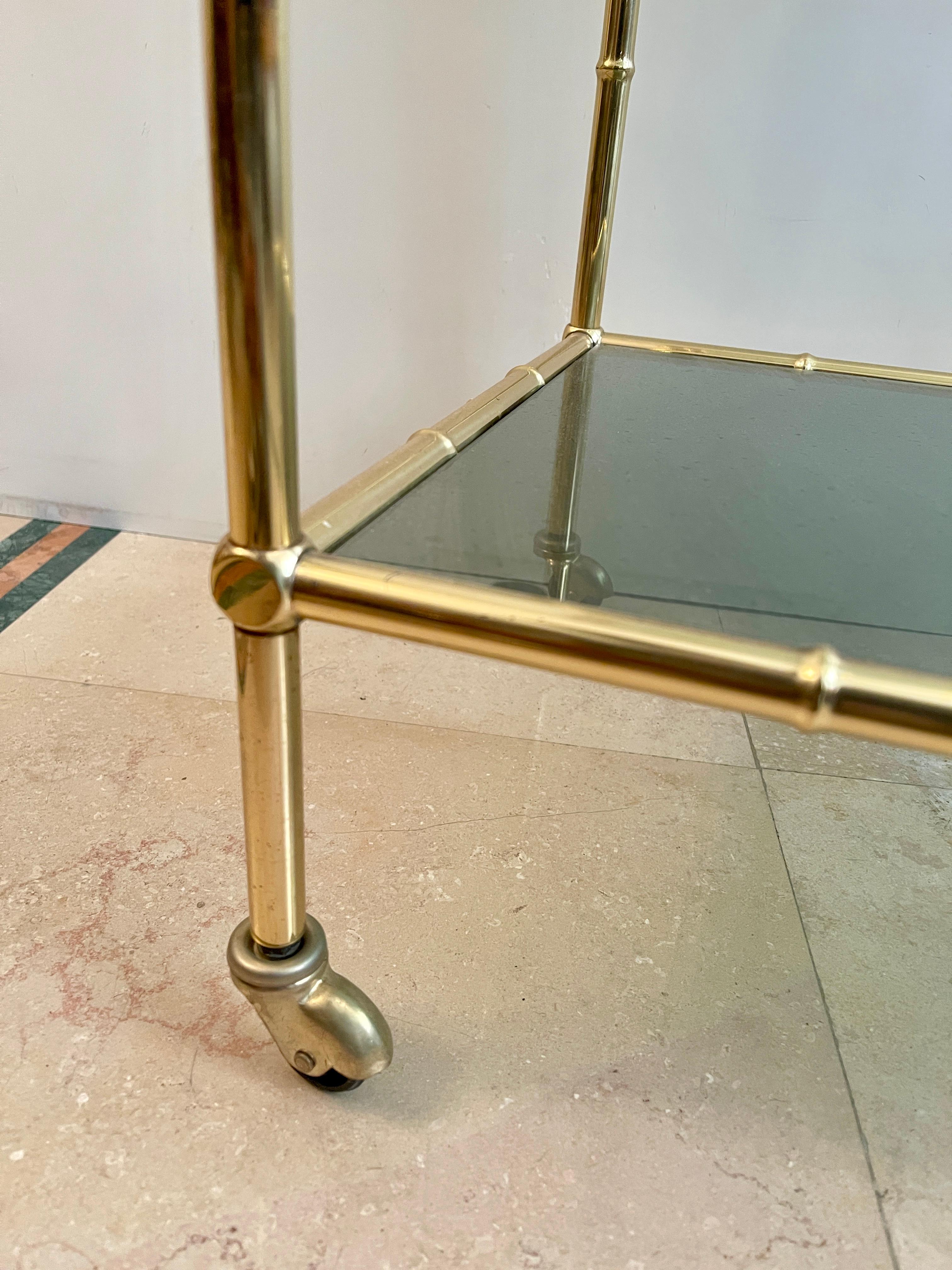 Laiton Chariot de cuisine en laiton de style bambou 1990 Italien en vente
