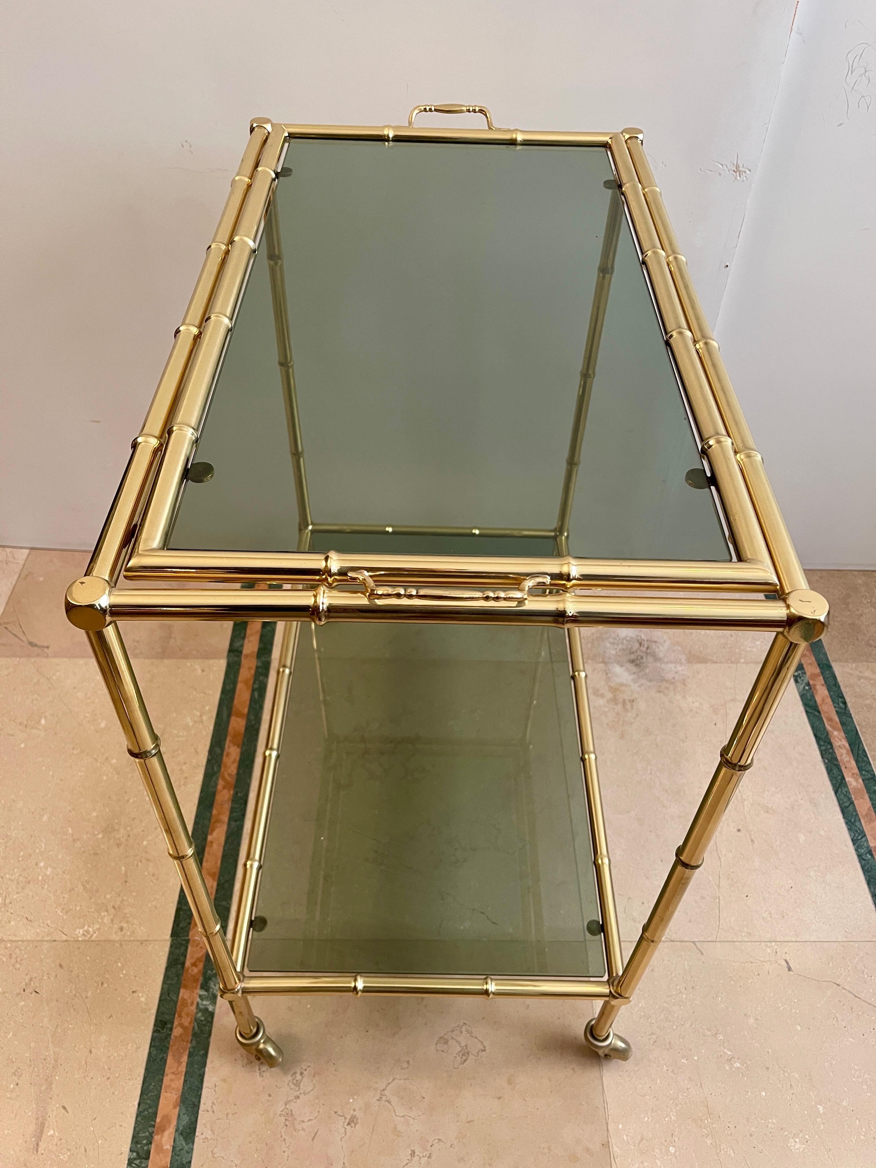 Chariot de cuisine en laiton de style bambou 1990 Italien en vente 1