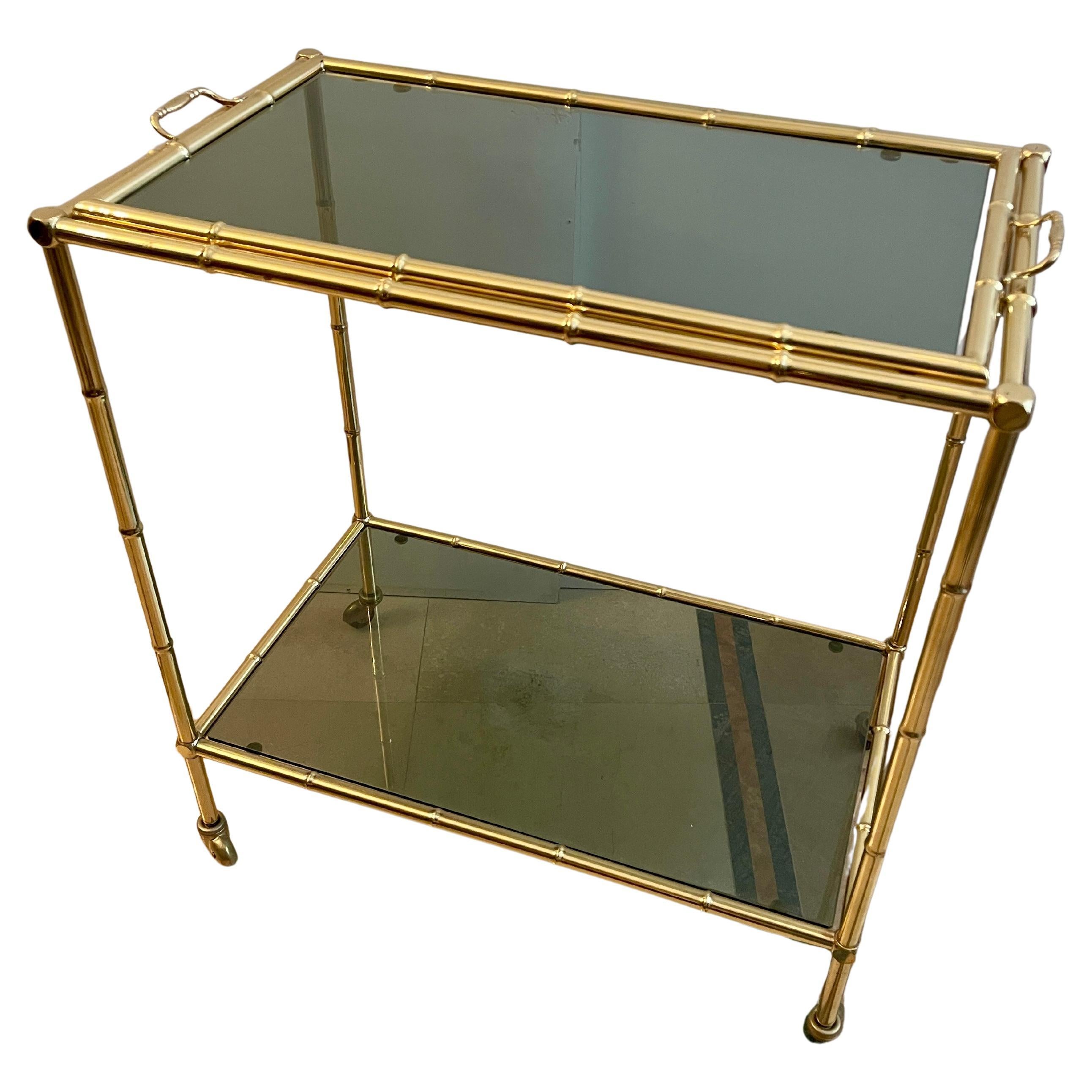 Chariot de cuisine en laiton de style bambou 1990 Italien en vente