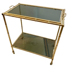 Chariot de cuisine en laiton de style bambou 1990 Italien