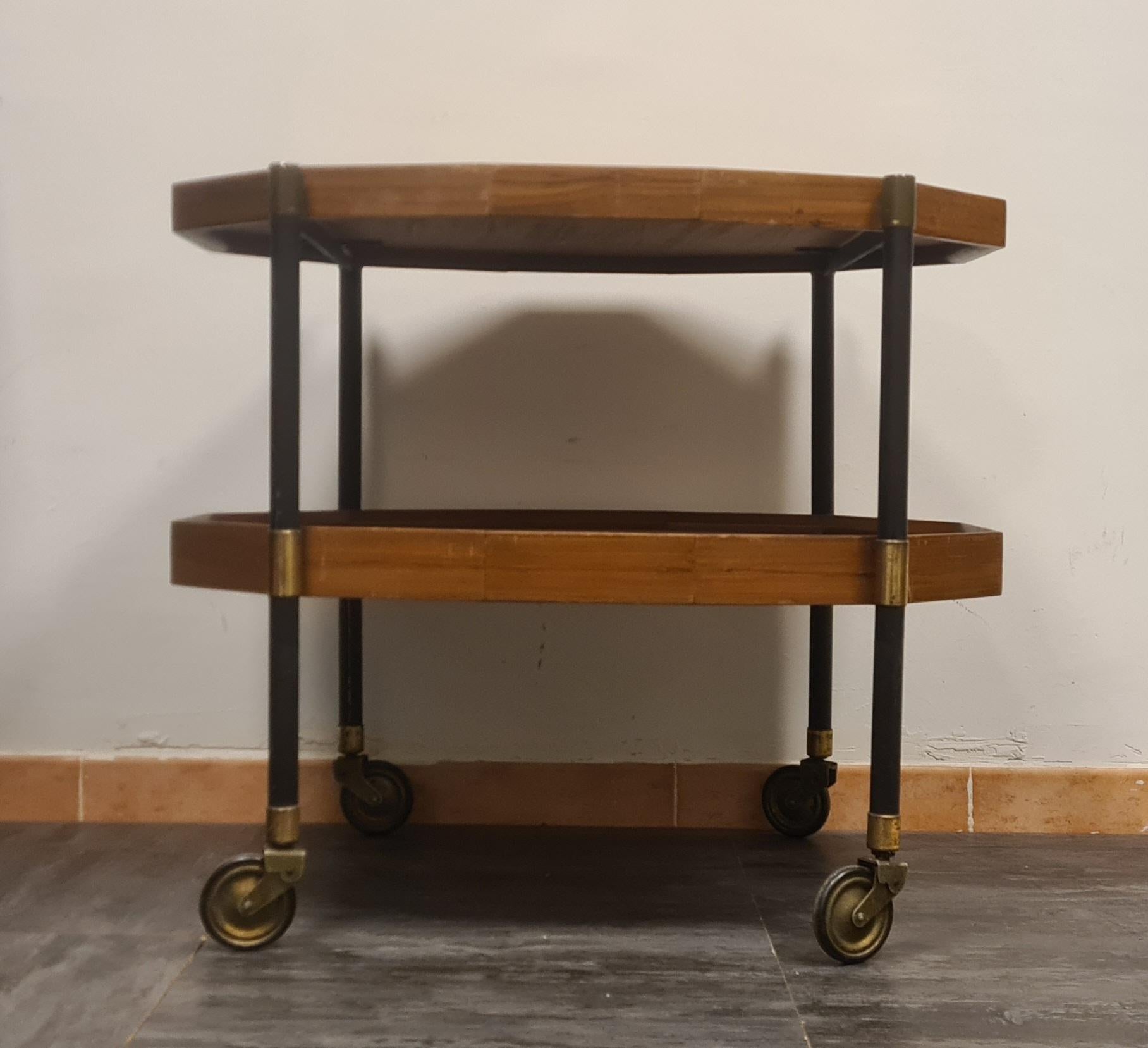 Italian Carrello portavivande in teak e ottone anii 50' divisibile