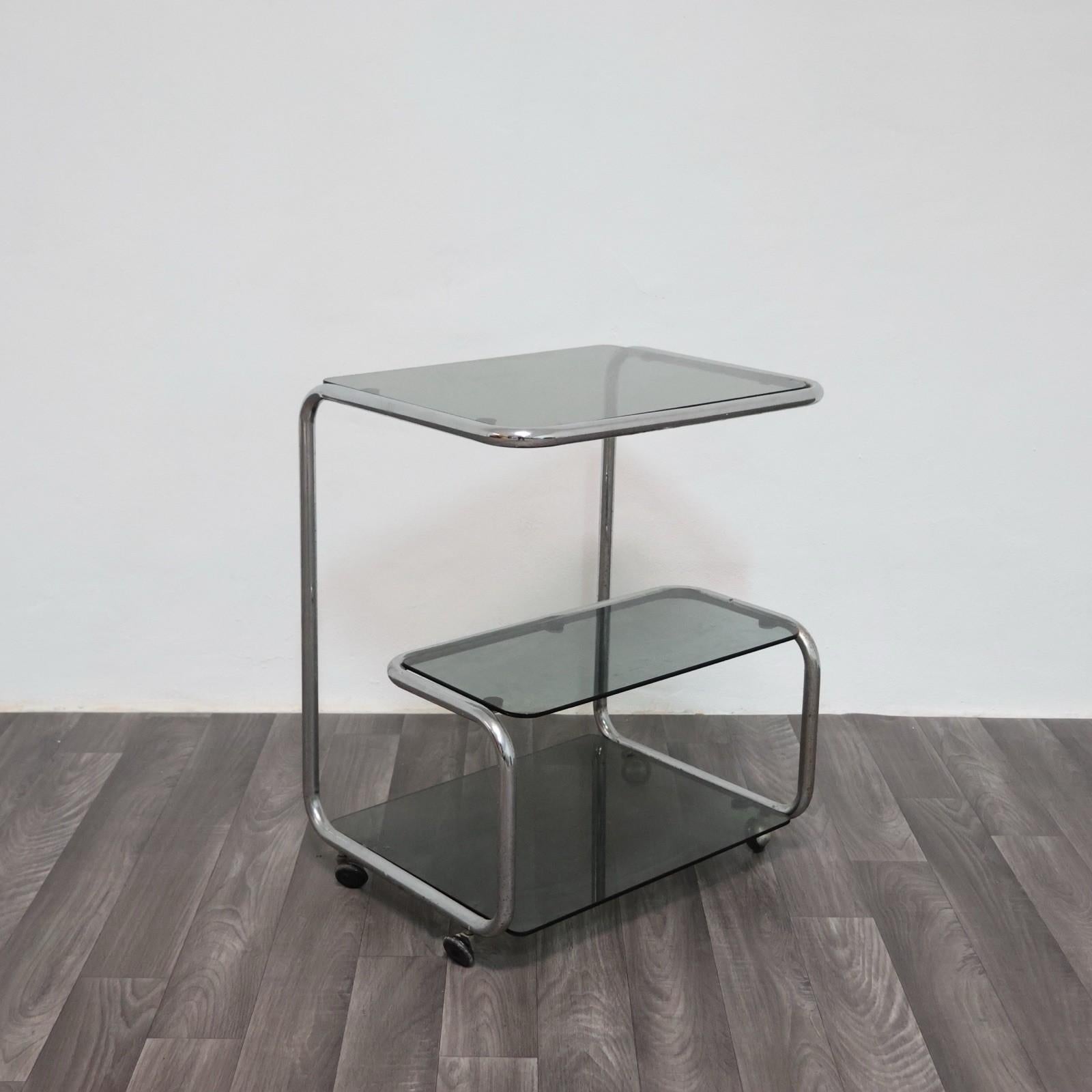 Bauhaus Carrello Portavivande Triplo Ripiano Anni 70 Acciaio Design Modernariato For Sale