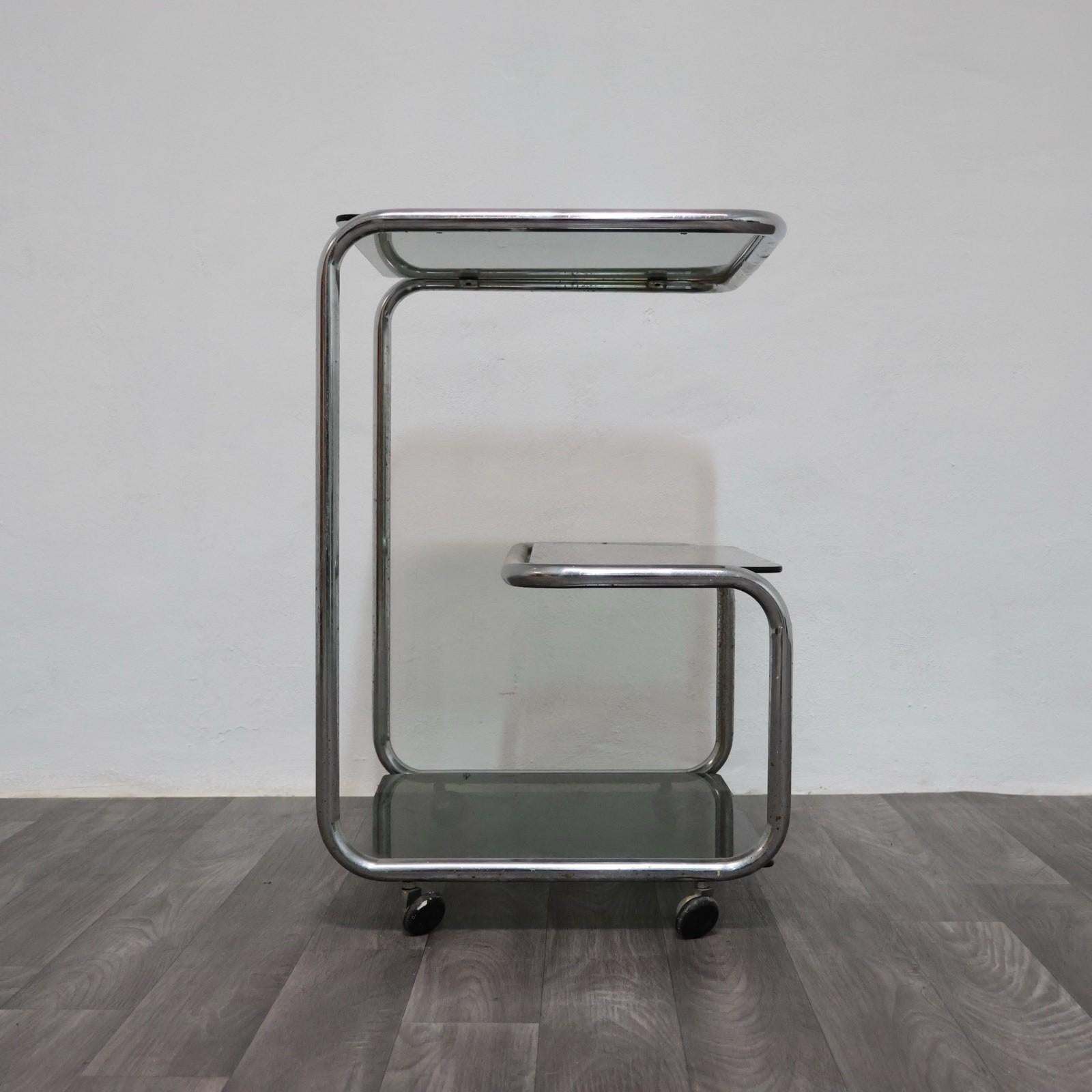 Steel Carrello Portavivande Triplo Ripiano Anni 70 Acciaio Design Modernariato For Sale