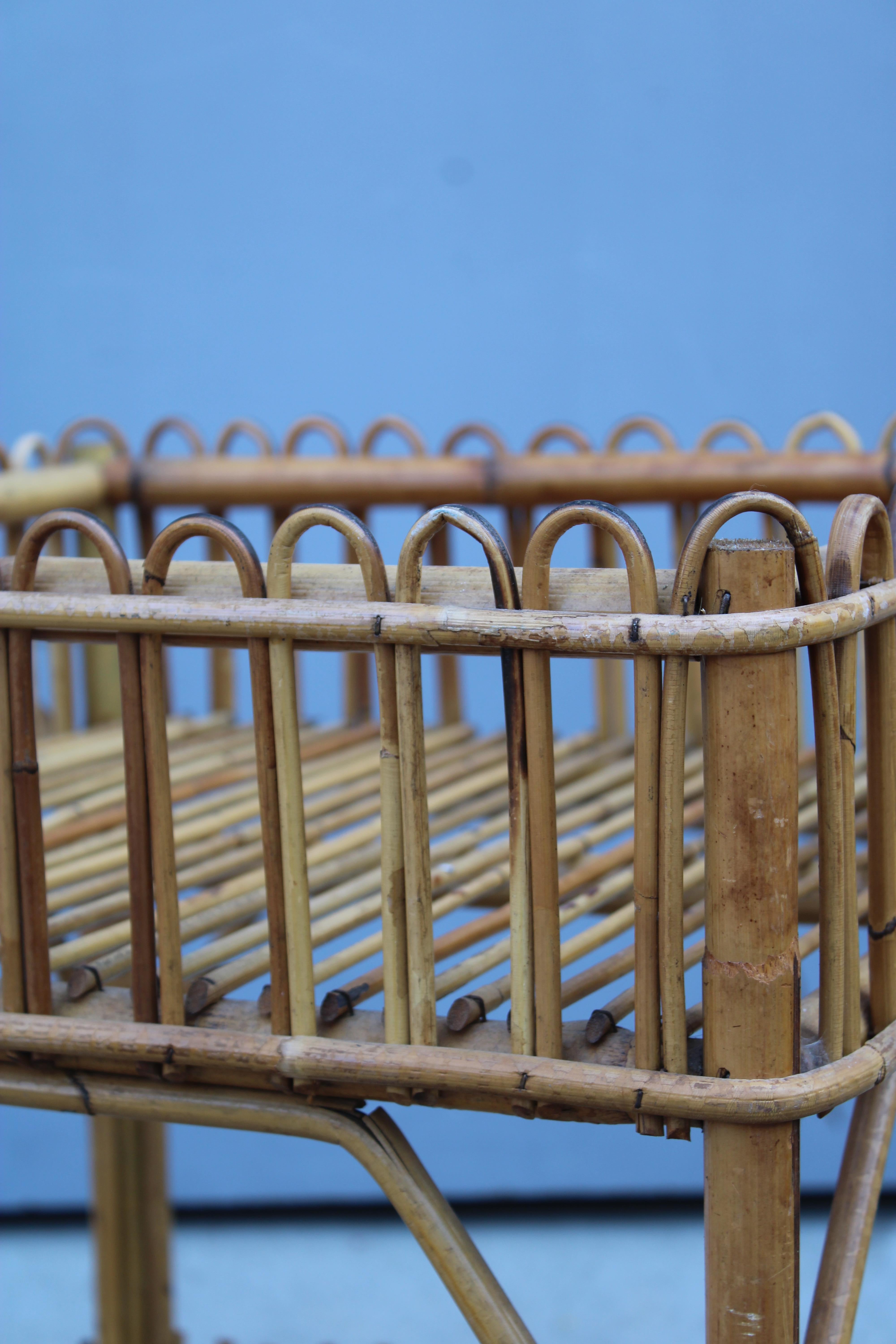 Bamboo Carrello Quadrato Bar Portavivande in Bambù Italiano 1950 For Sale