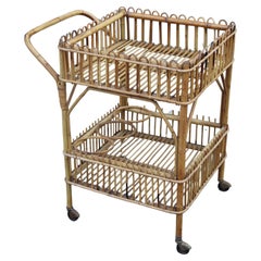 Carrello Quadrato Bar Portavivande in Bambù Italiano 1950