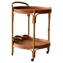 Carrello scandinavo in vimini anni '50/'60