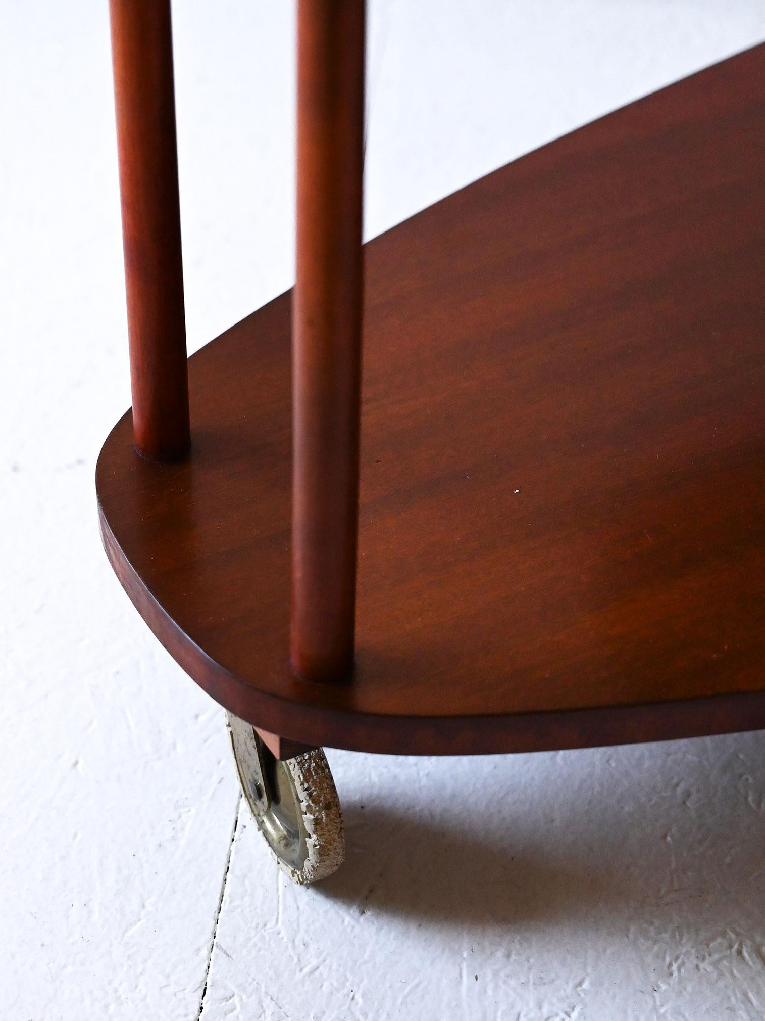 Laiton Chariot scandinave vintage en acajou, années 1940 en vente