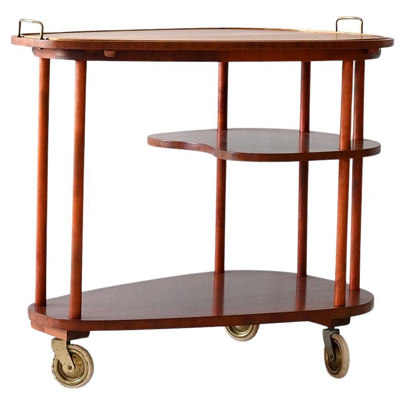Chariot scandinave vintage en acajou, années 1940