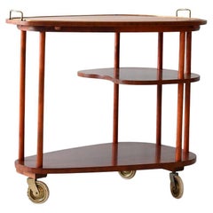Chariot scandinave vintage en acajou, années 1940