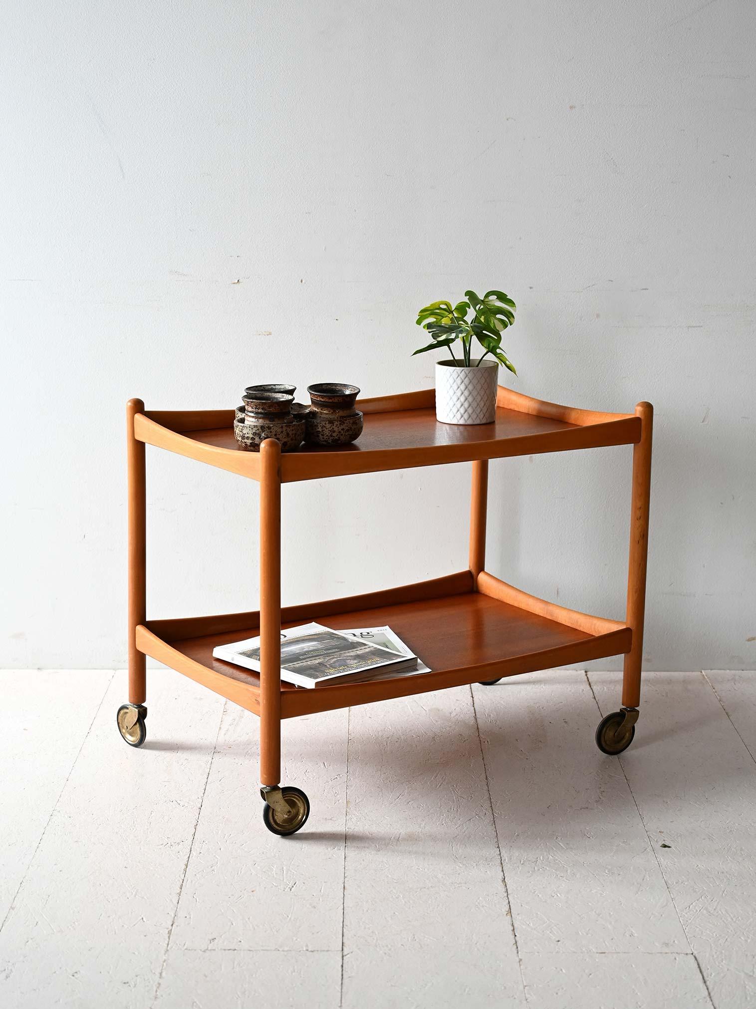 Vintage Scandinavian teak and beech cart manufactured by Diö Sweden, with original label.

Vintage Scandinavian teak and beech cart manufactured by Diö Sweden, featuring clean, refined lines. The shelves provide ample space, and the elegant design