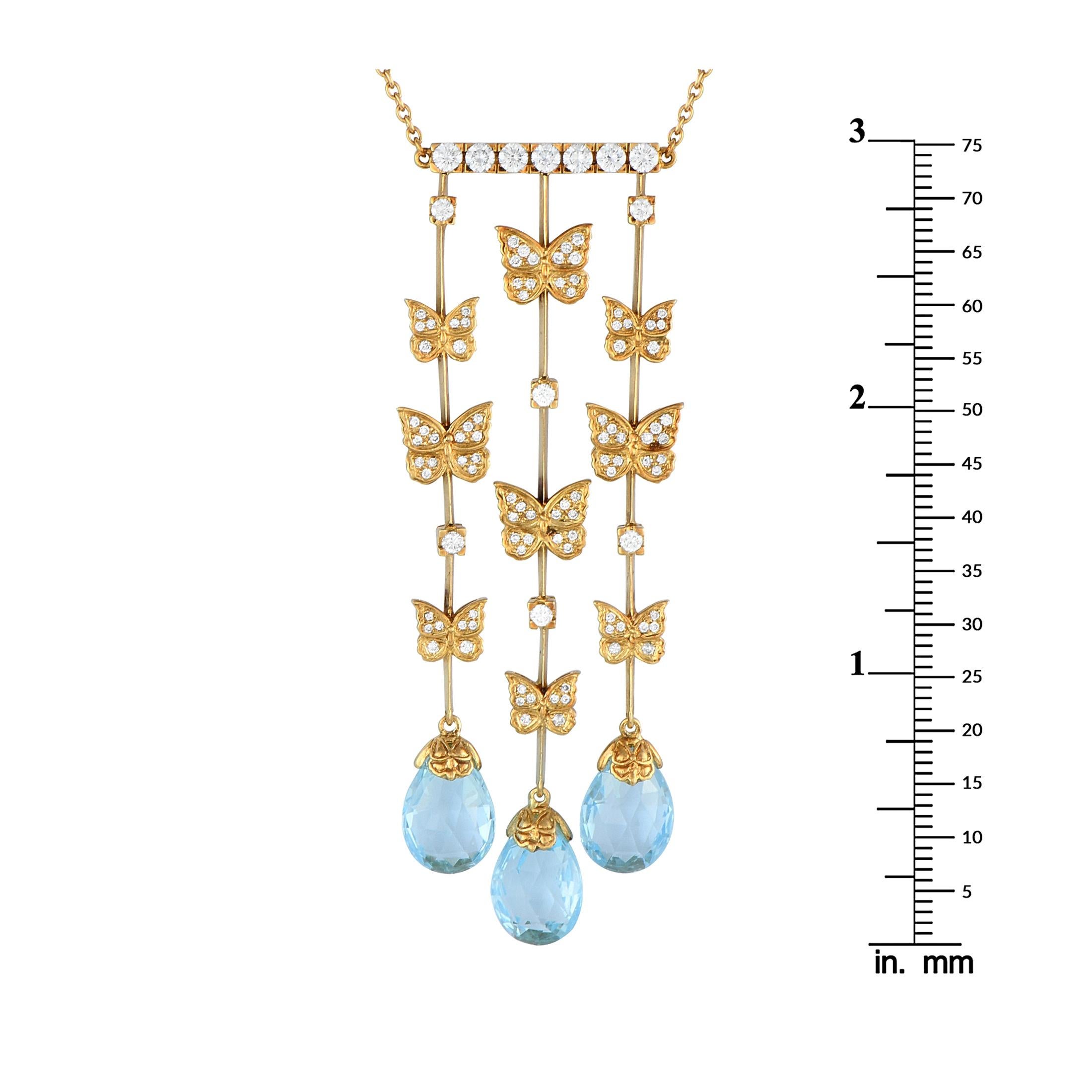 Carrera Baile de Mariposas 18K Yellow Gold 1.45ct Diamond and Topaz Necklace In Excellent Condition For Sale In Southampton, PA
