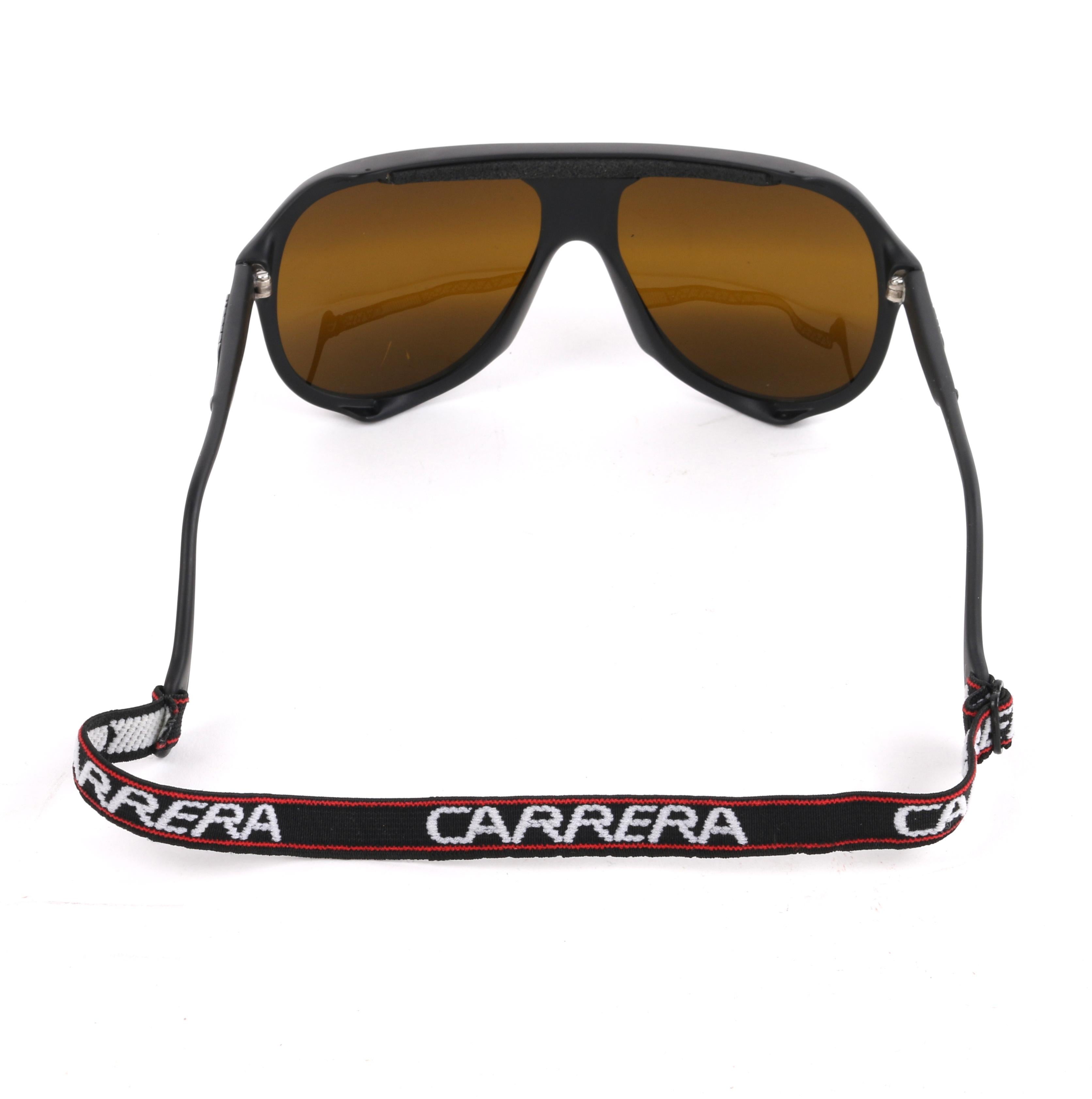 CARRERA c.1980's Black Plastic Frame Mirrored Lens Sport Glacier Sunglasses 5544 In Good Condition In Thiensville, WI