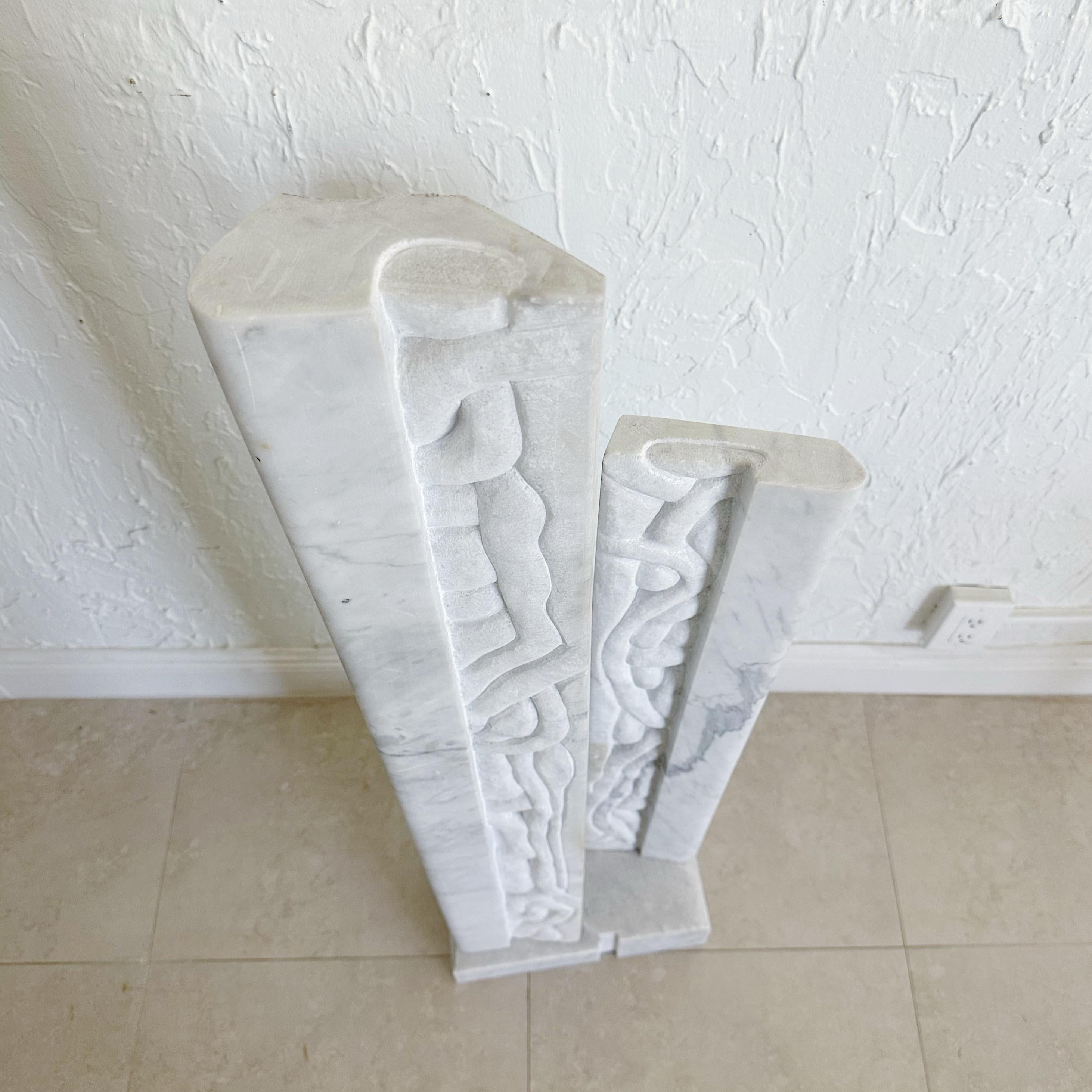 Carrera Marble Double Column Abstract Sculpture, 1980s For Sale 3