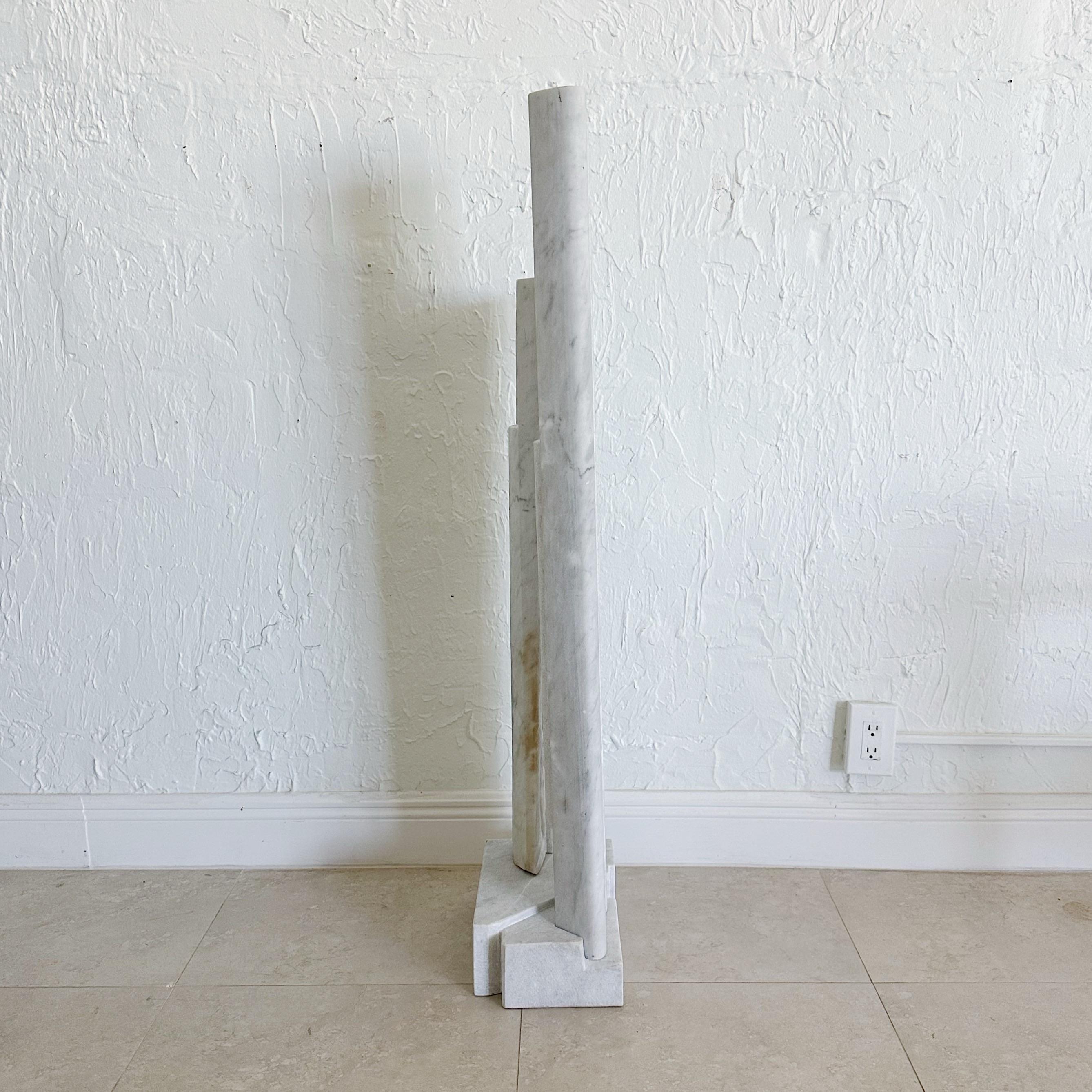 Carrera Marble Double Column Abstract Sculpture, 1980s In Good Condition For Sale In West Palm Beach, FL