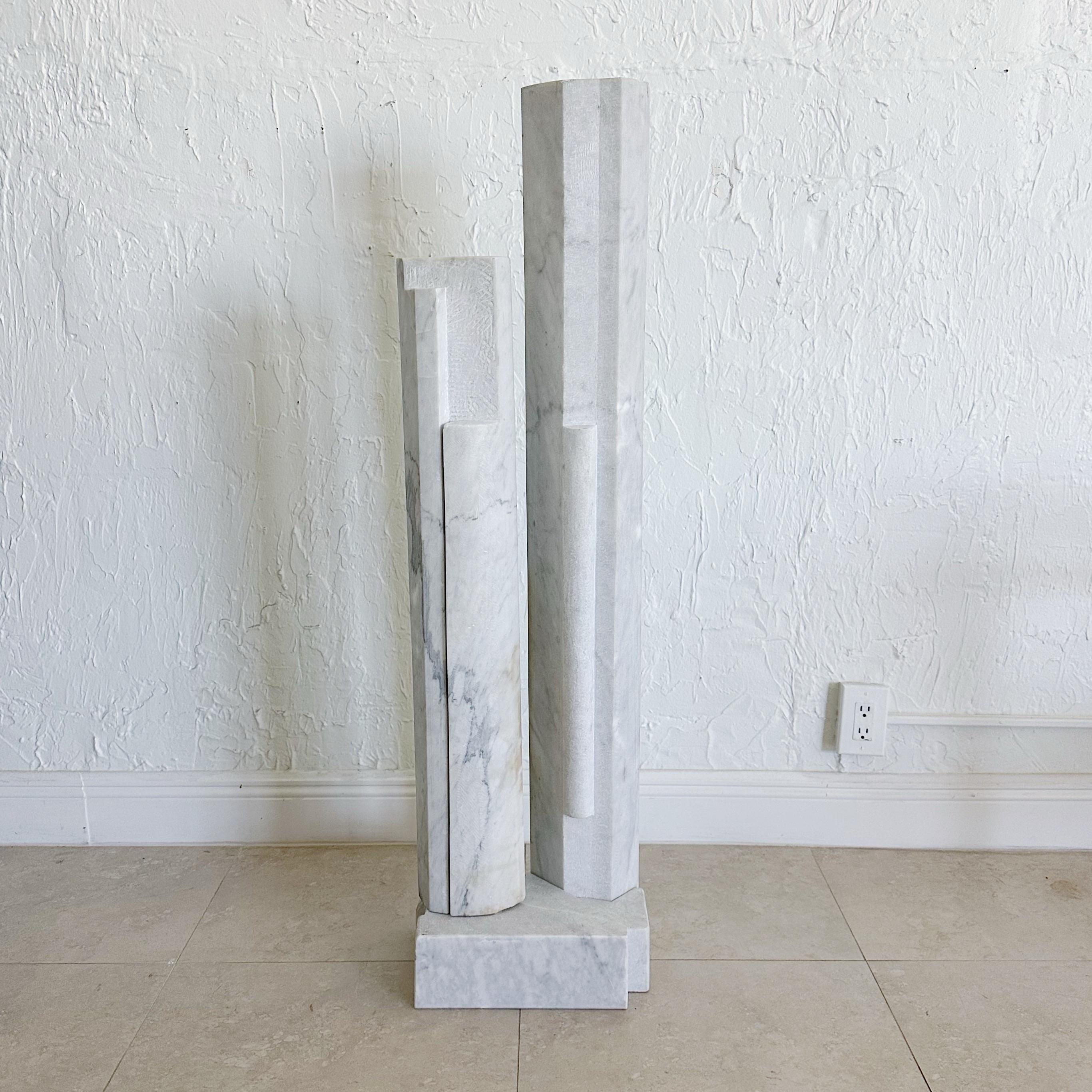 Late 20th Century Carrera Marble Double Column Abstract Sculpture, 1980s For Sale