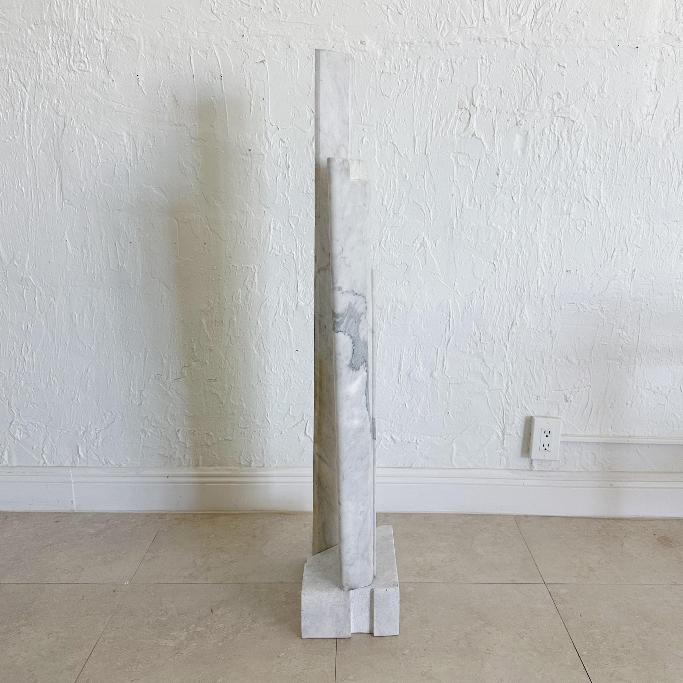 Carrera Marble Double Column Abstract Sculpture, 1980s For Sale 1