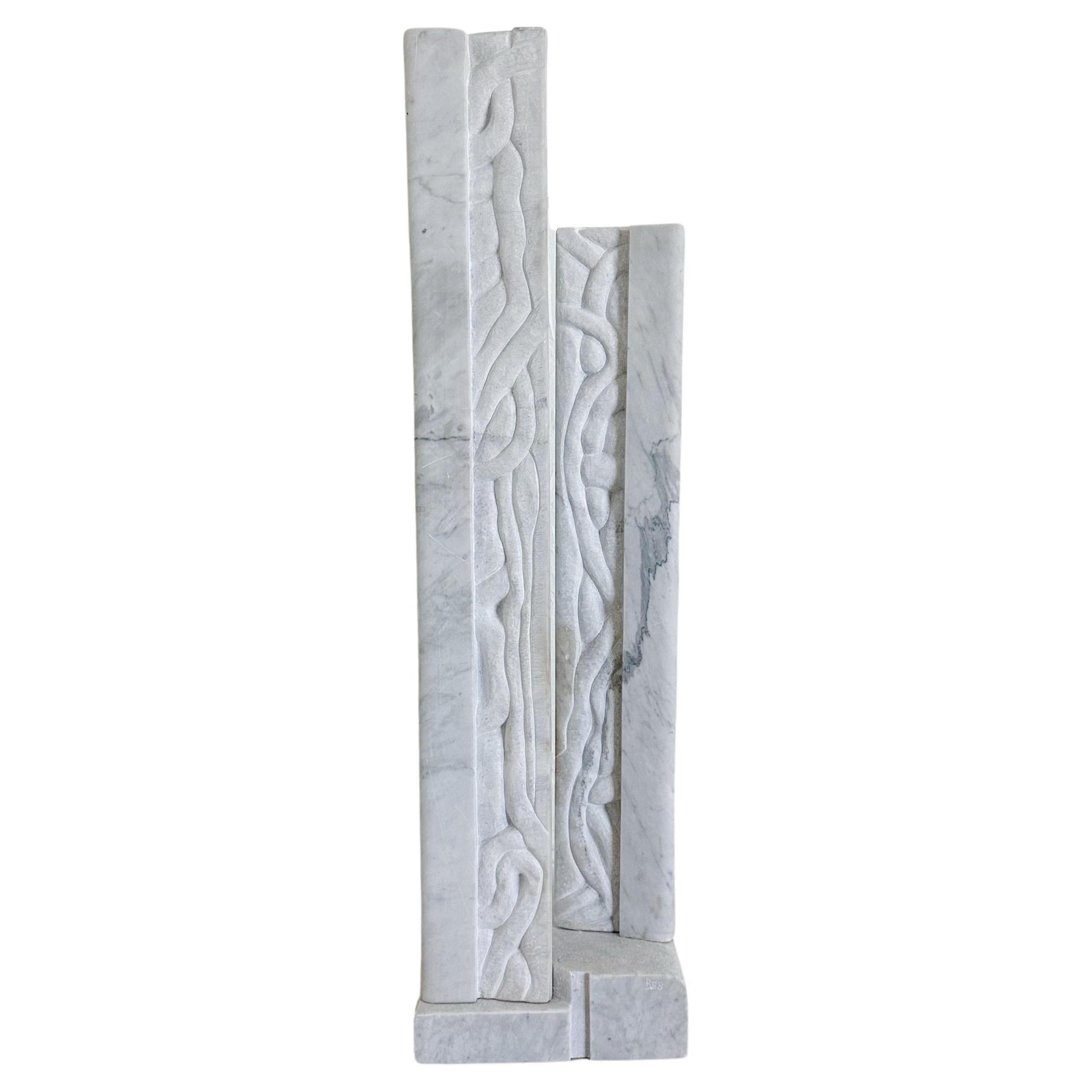 Carrera Marble Double Column Abstract Sculpture, 1980s