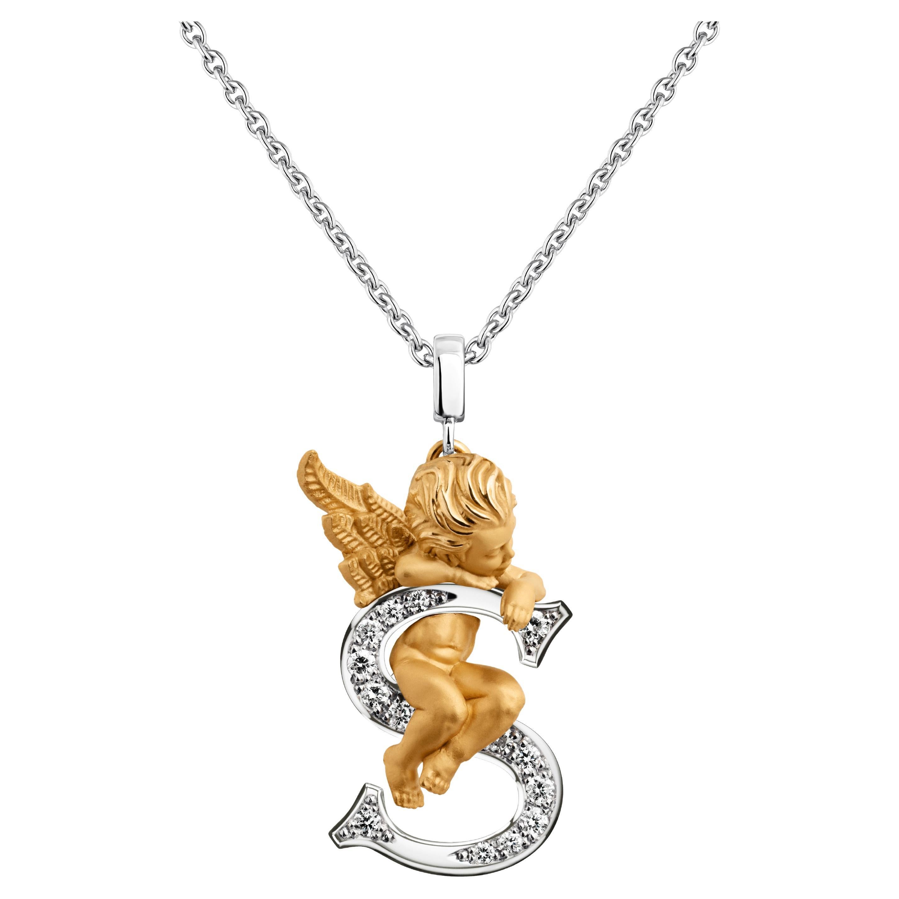  Carrera y Carrera 0.11 Carat Round Diamond "MY ANGEL" S Pendant Initial