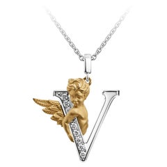 Carrera y Carrera 0.11 Carat Round Diamond "MY ANGEL" V Pendant Initial