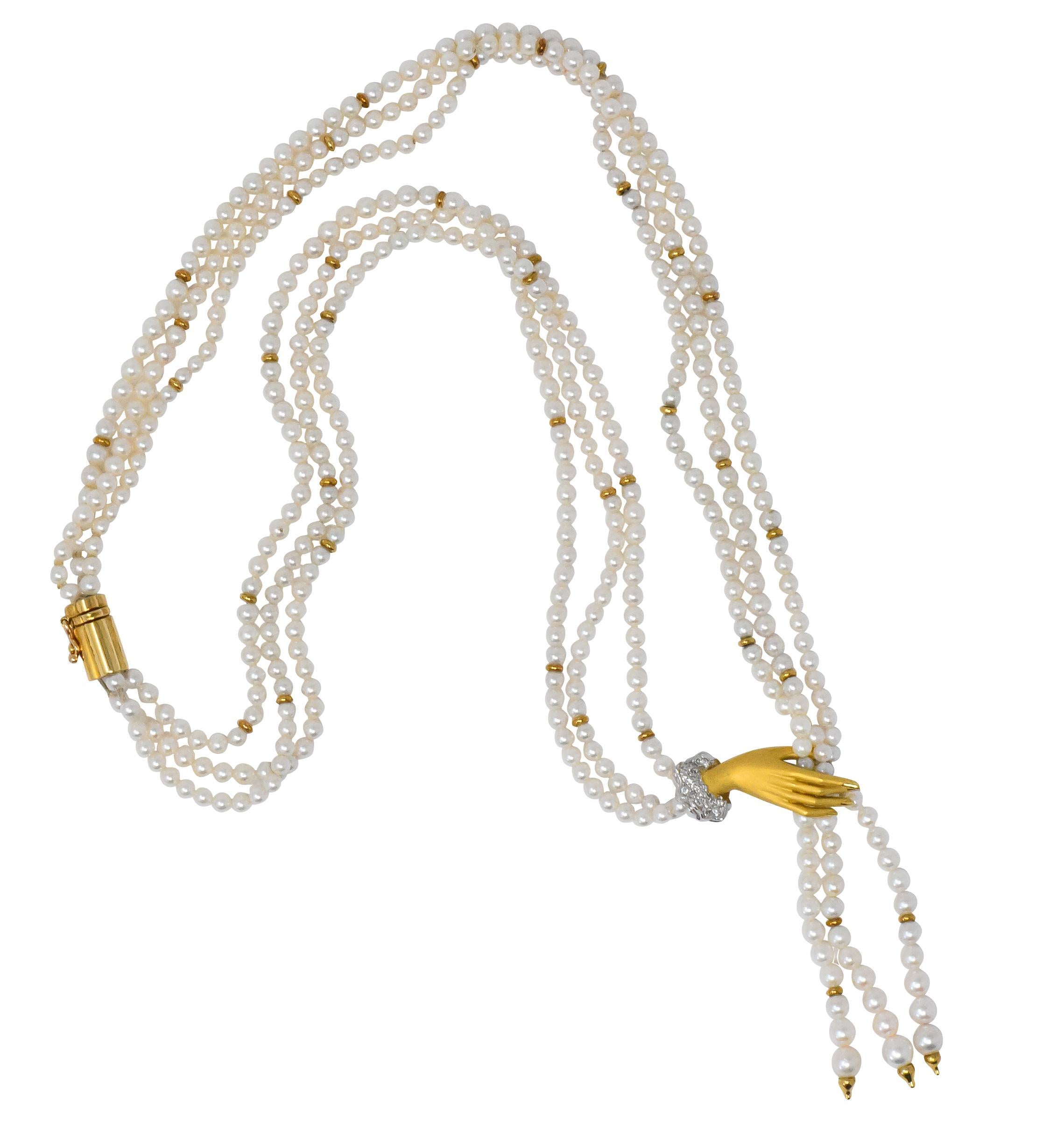 Carrera y Carrera 0.30 Carat Diamond Pearl 18 Karat Gold Las Manos Necklace 2