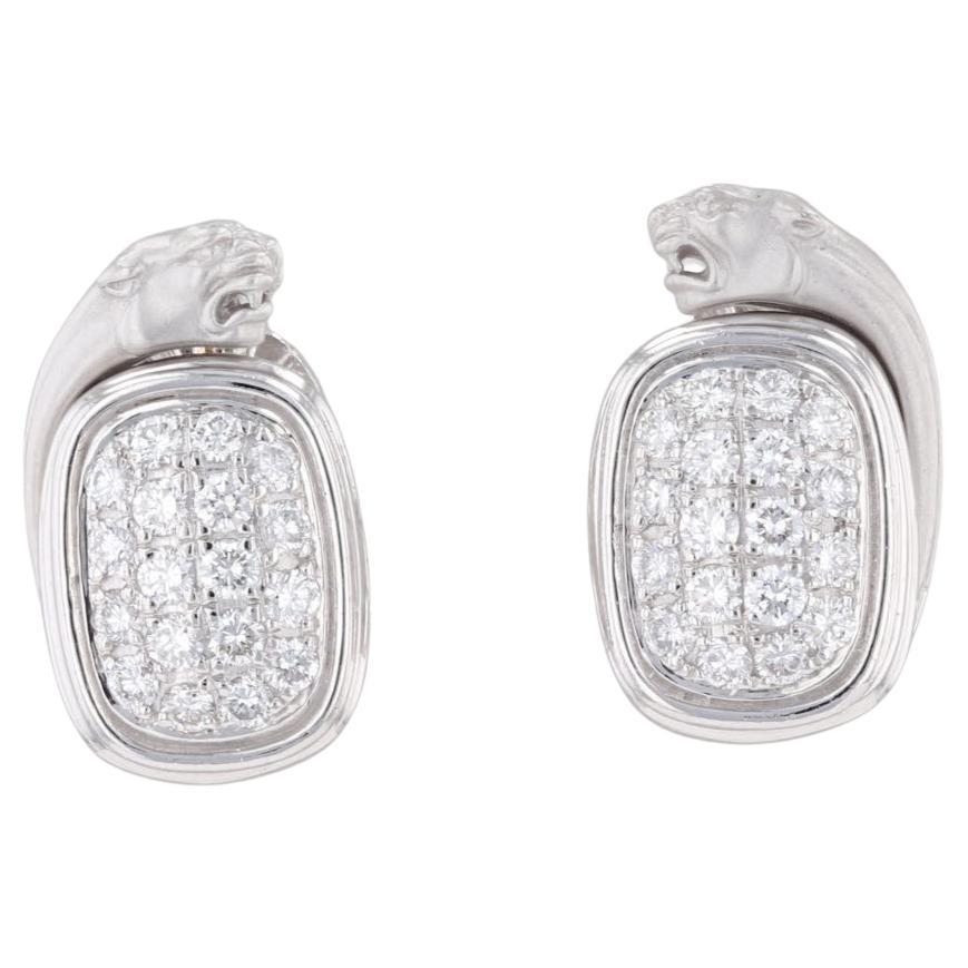 Carrera Y Carrera 0.75ctw Diamond Panther Earrings 18k White Gold Designer For Sale