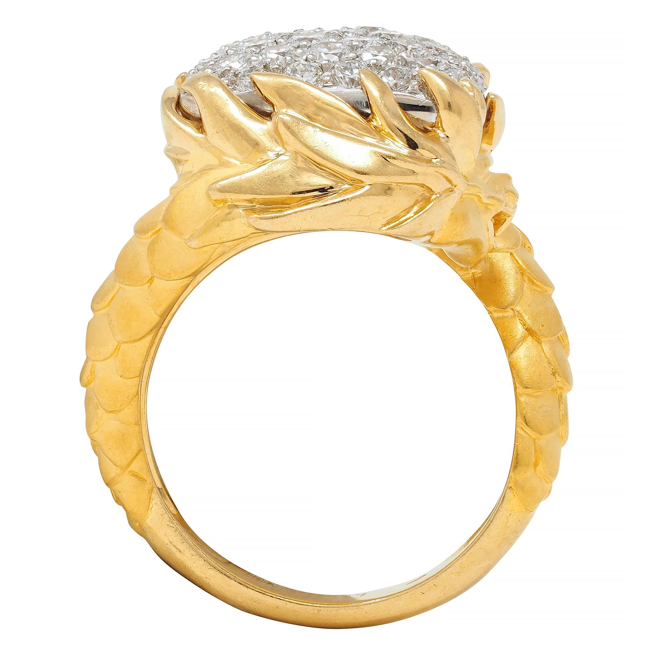 Carrera y Carrera 1.25 CTW Diamond 18 Karat Two-Tone Gold Pavé Dragon Ring For Sale 5