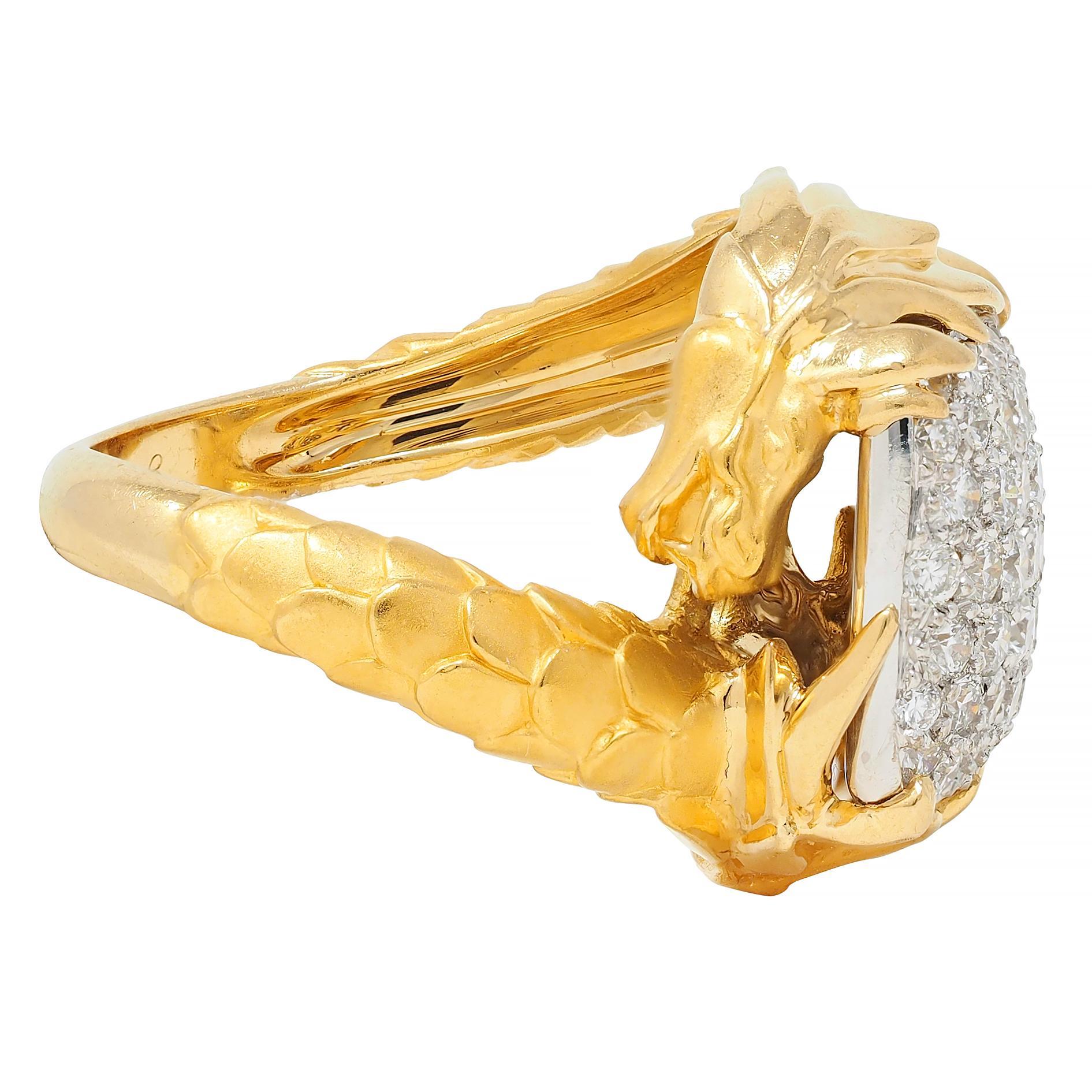 Women's or Men's Carrera y Carrera 1.25 CTW Diamond 18 Karat Two-Tone Gold Pavé Dragon Ring