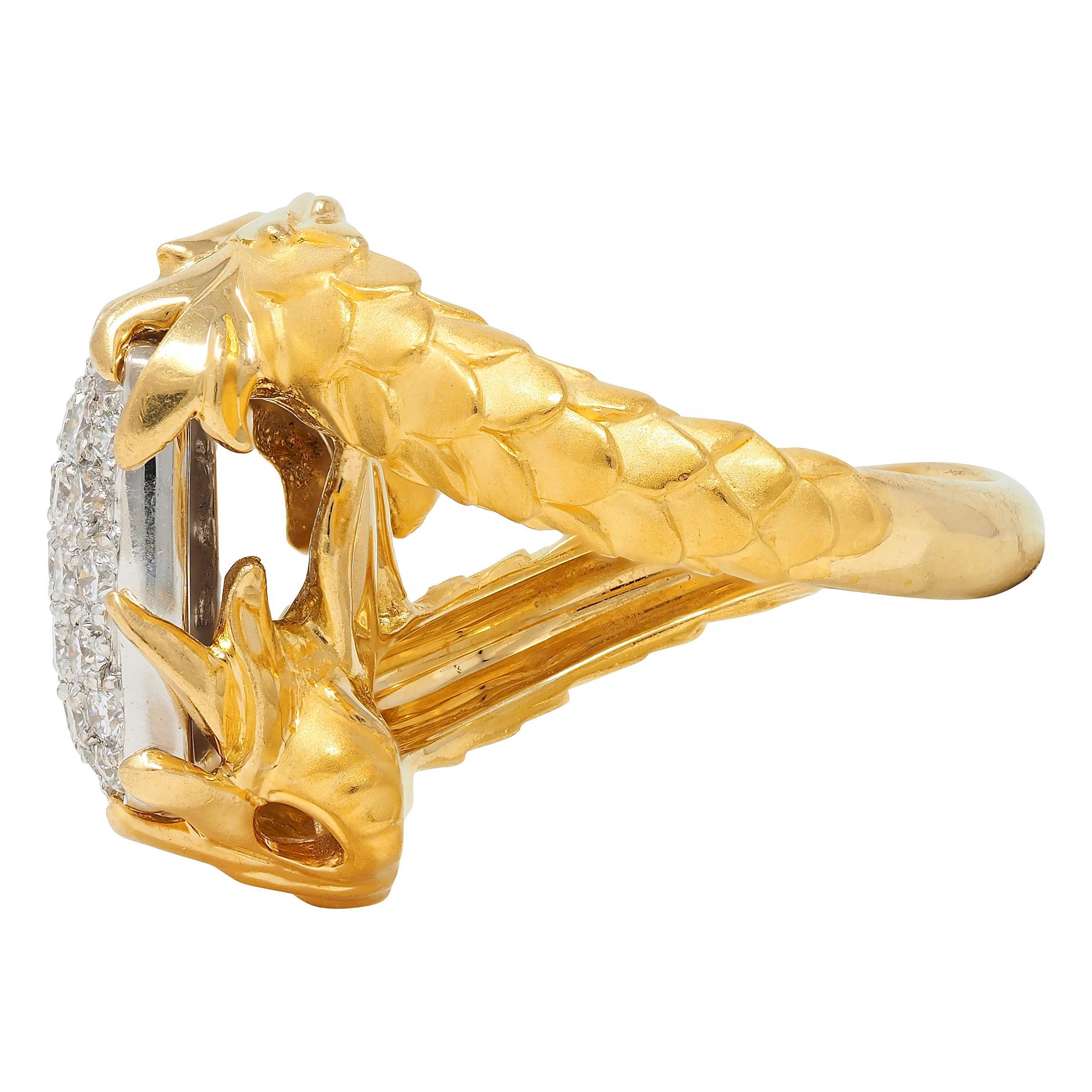 Carrera y Carrera 1.25 CTW Diamond 18 Karat Two-Tone Gold Pavé Dragon Ring For Sale 2