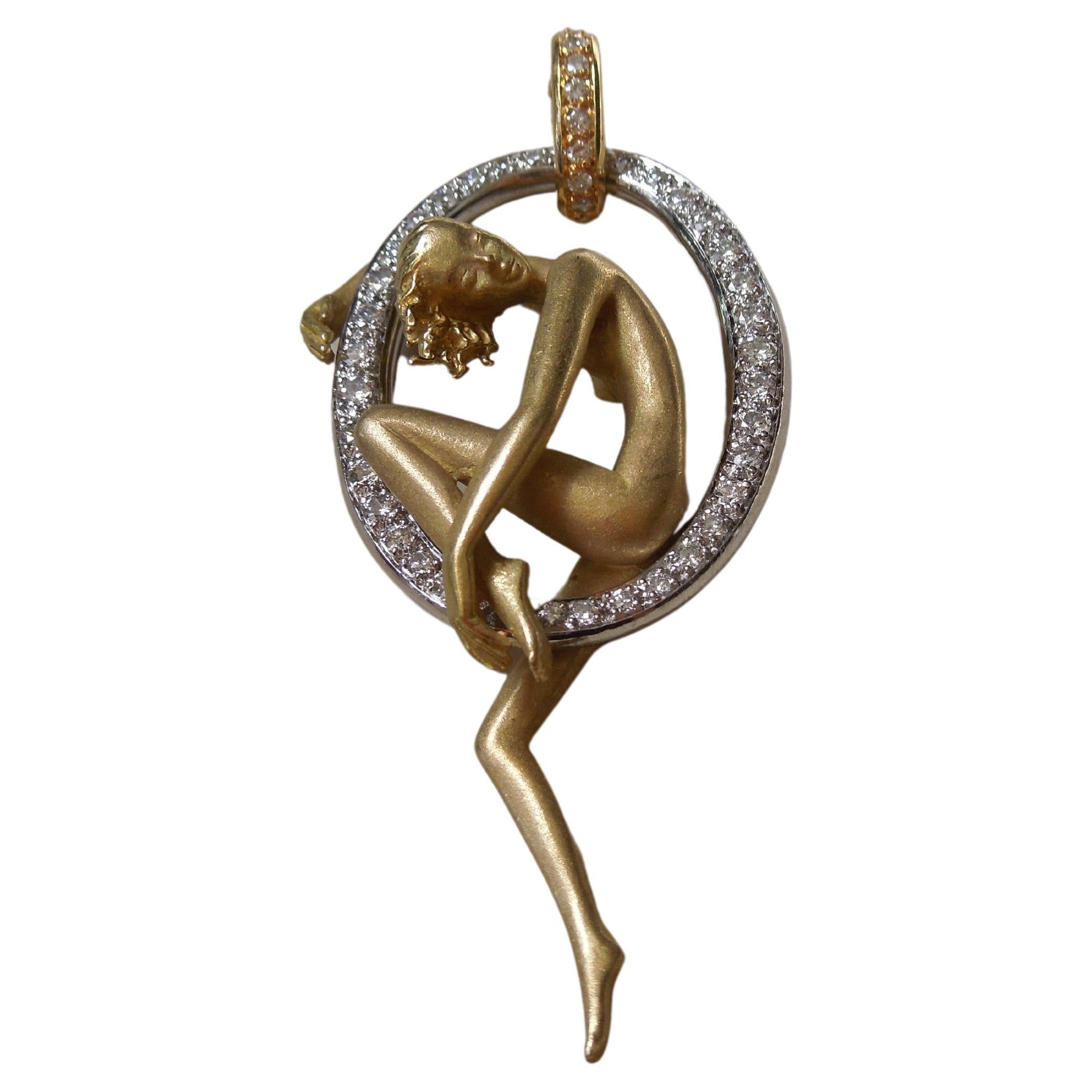 Carrera y Carrera 18 Karat Diamond Reclining Nude Lady Pendant For Sale