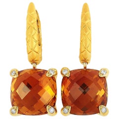 Carrera y Carrera 18 Karat Gold 0.16 Carat Diamond and Madeira Quartz Earrings