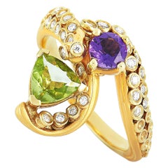 Carrera y Carrera 18 Karat Gold 0.30 Carat Diamond, Amethyst and Peridot Ring