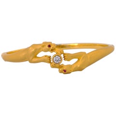 Carrera Y Carrera 18 Karat Gold and Diamond Double Panther Bangle Bracelet