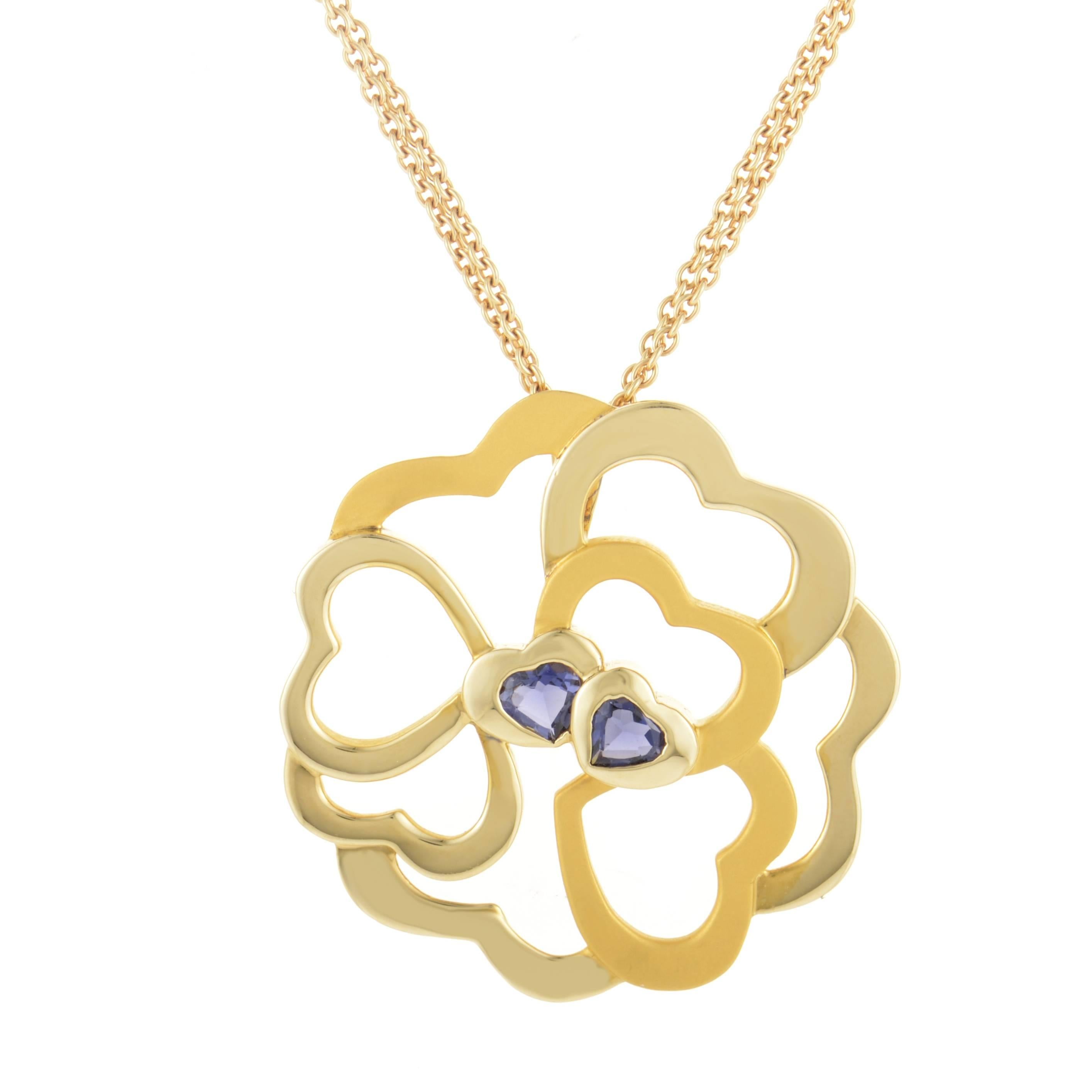 Carrera y Carrera 18 Karat Gold and Iolite Heart Cluster Large Pendant Necklace